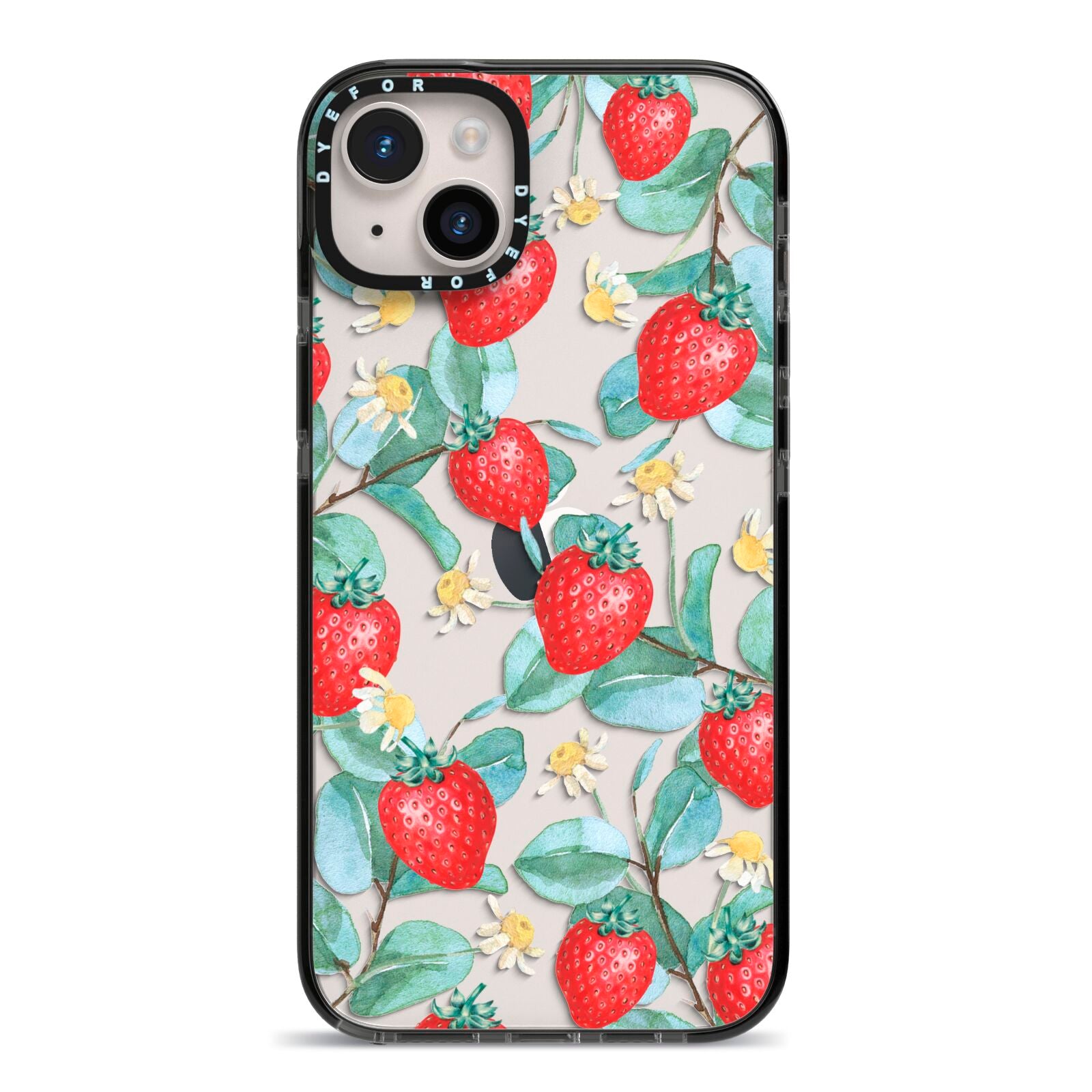 Strawberry Plant iPhone 14 Plus Black Impact Case on Silver phone