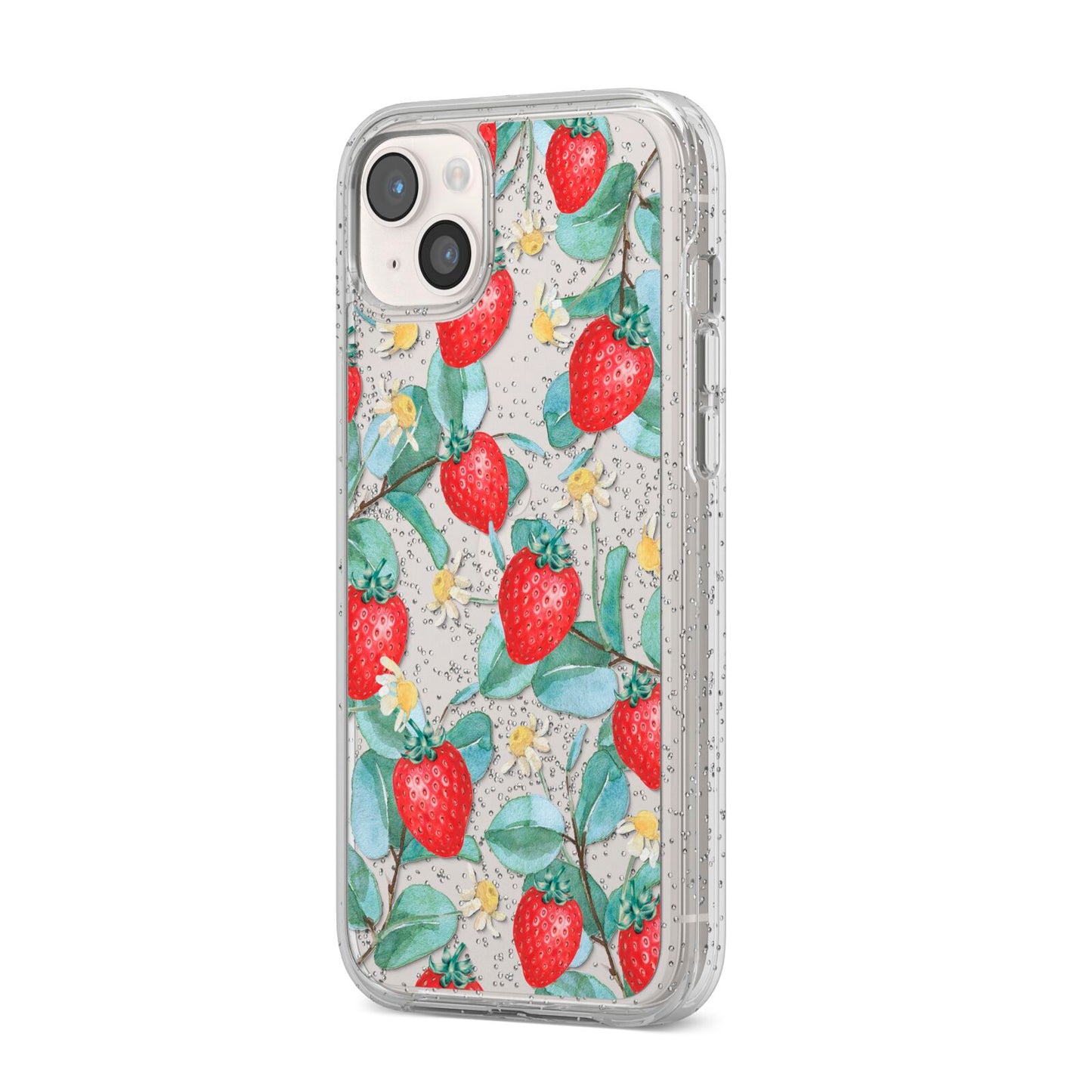 Strawberry Plant iPhone 14 Plus Glitter Tough Case Starlight Angled Image