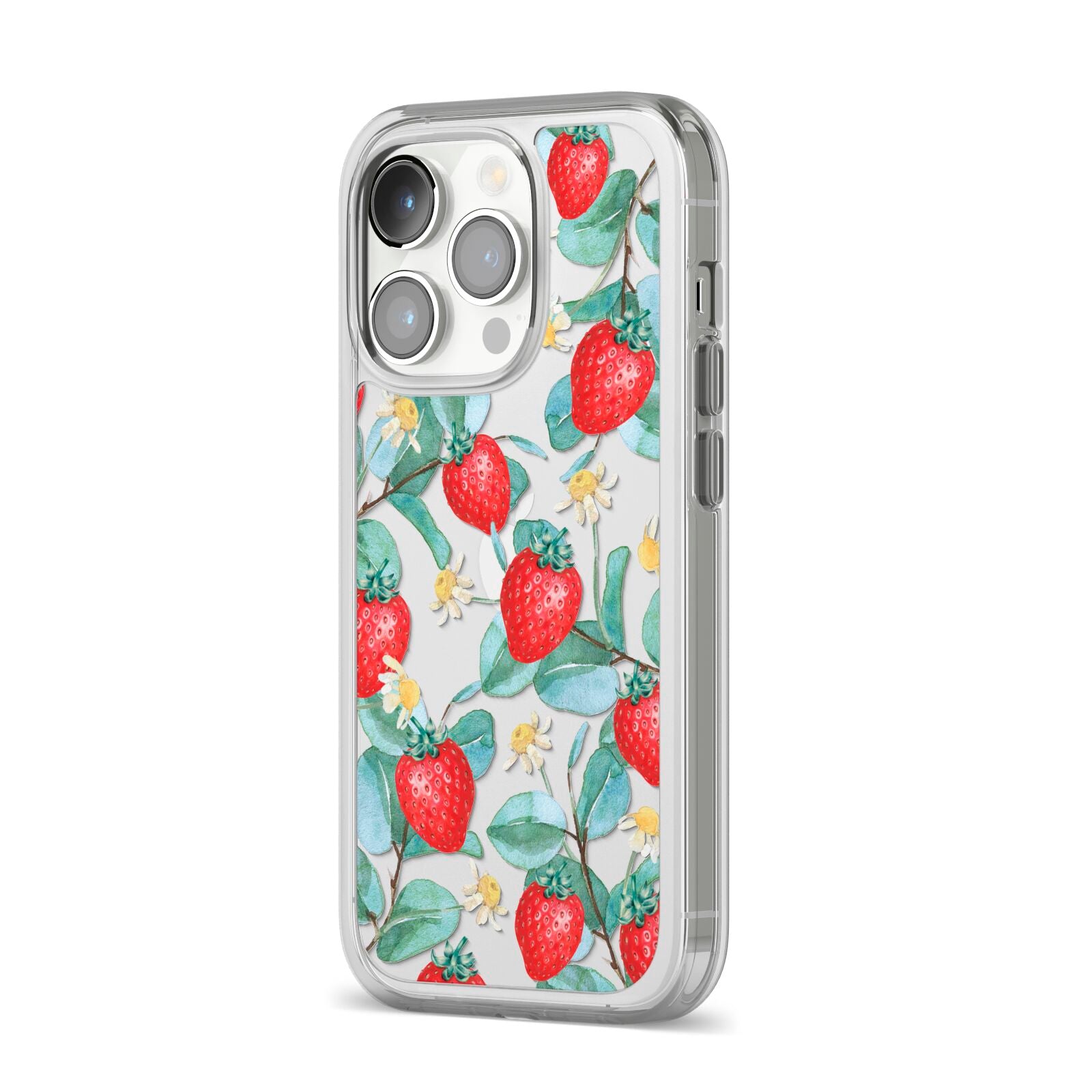 Strawberry Plant iPhone 14 Pro Clear Tough Case Silver Angled Image