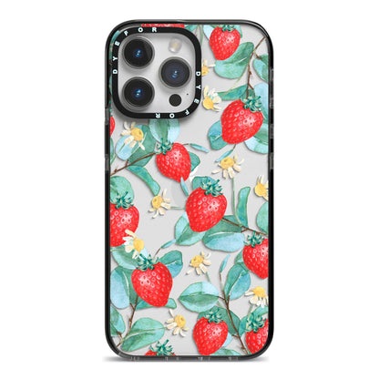 Strawberry Plant iPhone 14 Pro Max Black Impact Case on Silver phone