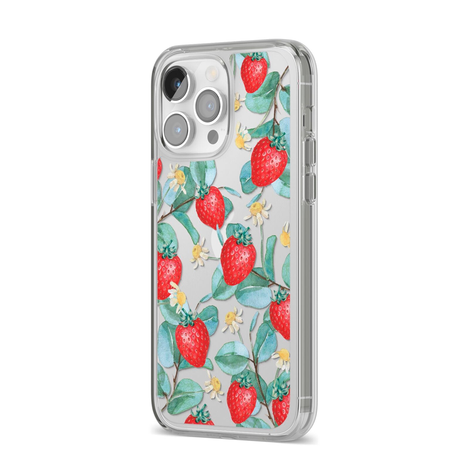 Strawberry Plant iPhone 14 Pro Max Clear Tough Case Silver Angled Image