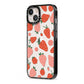 Strawberry iPhone 13 Black Impact Case Side Angle on Silver phone