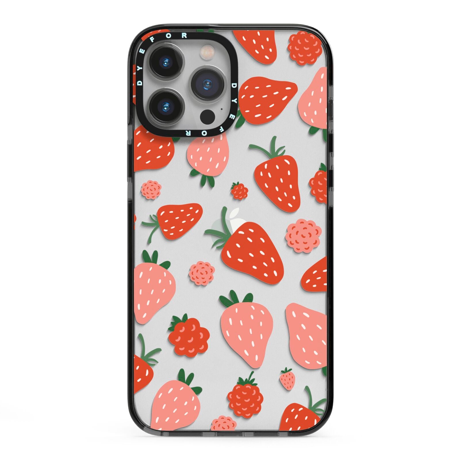 Strawberry iPhone 13 Pro Max Black Impact Case on Silver phone