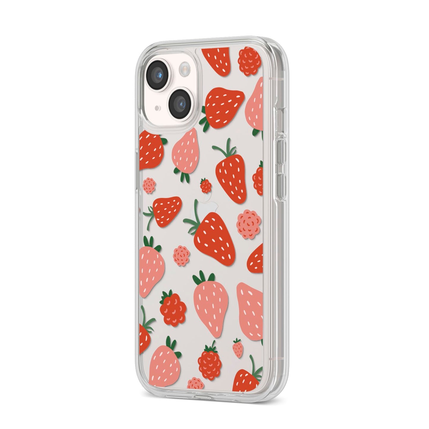 Strawberry iPhone 14 Clear Tough Case Starlight Angled Image