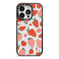 Strawberry iPhone 14 Pro Black Impact Case on Silver phone