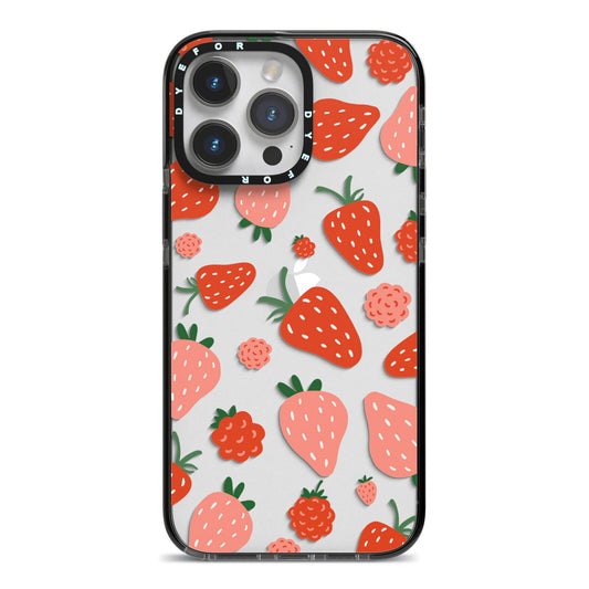 Strawberry iPhone 14 Pro Max Black Impact Case on Silver phone