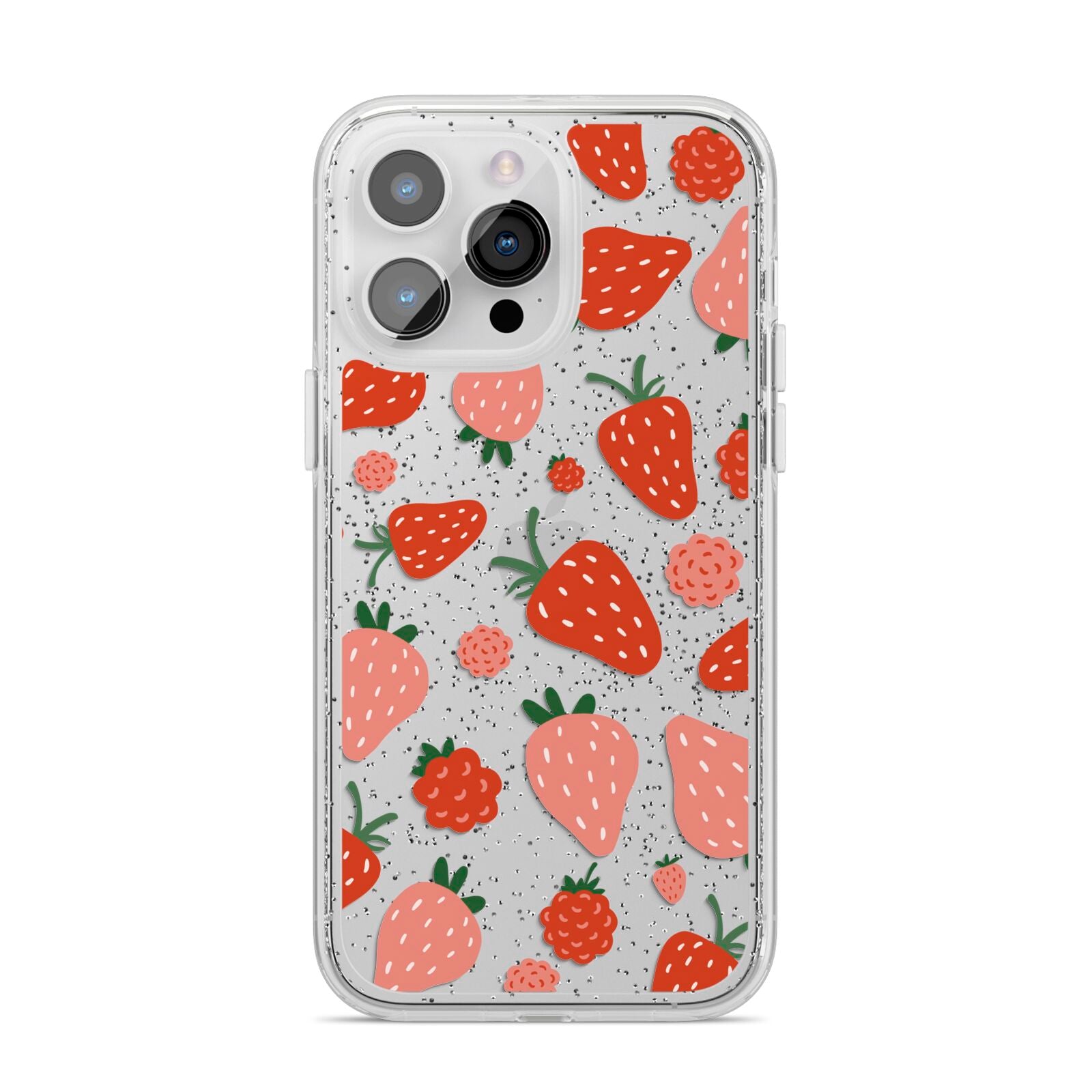 Strawberry iPhone 14 Pro Max Glitter Tough Case Silver
