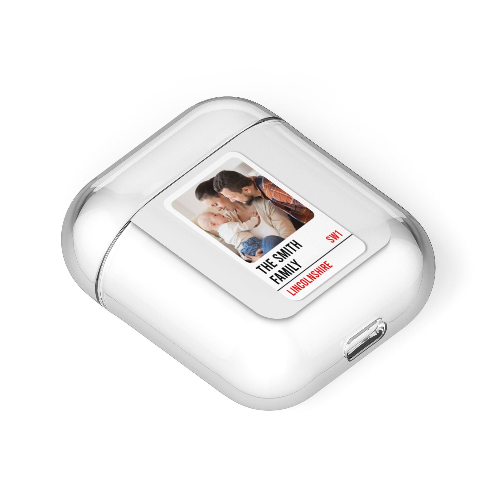 Street Sign Family Photo Upload AirPods Case Laid Flat