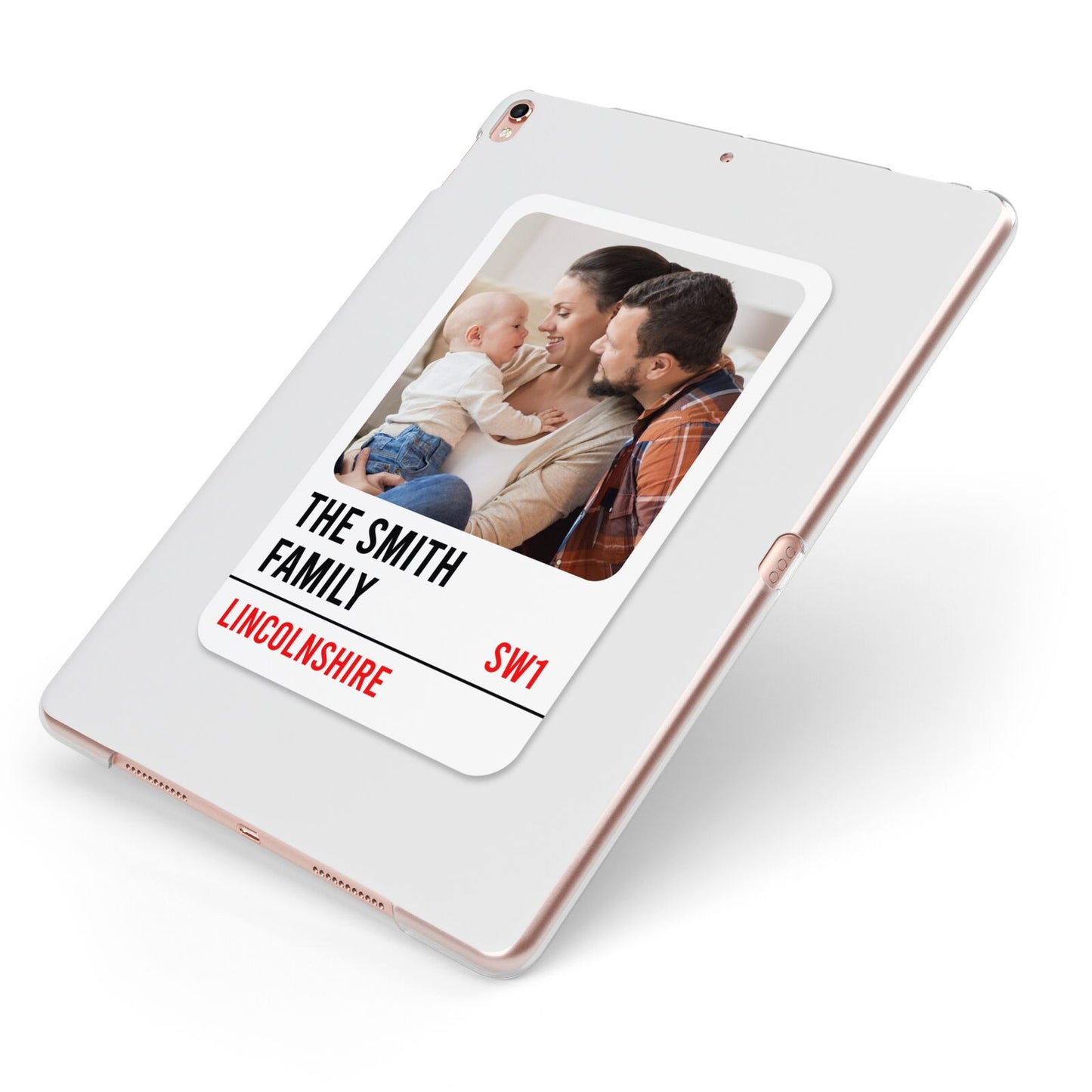 Street Sign Family Photo Upload Apple iPad Case on Rose Gold iPad Side View