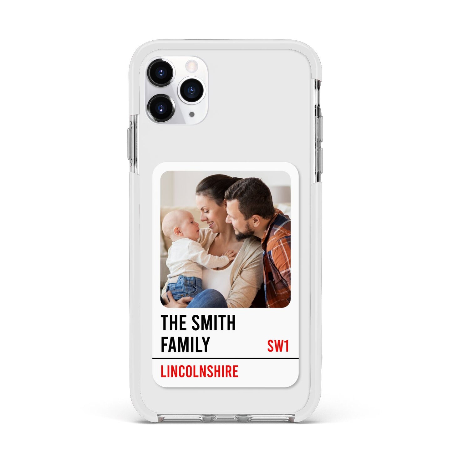 Street Sign Family Photo Upload Apple iPhone 11 Pro Max in Silver with White Impact Case