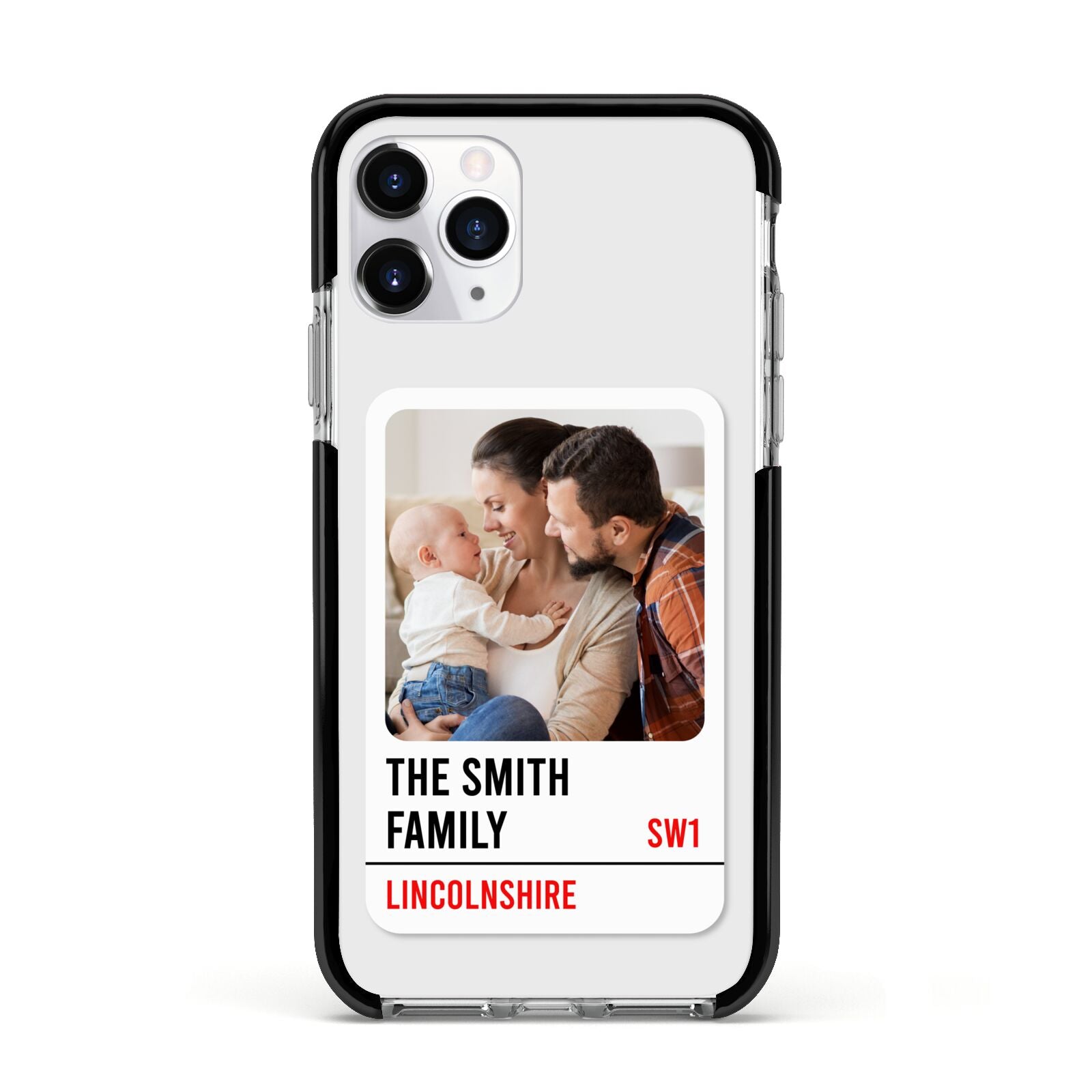 Street Sign Family Photo Upload Apple iPhone 11 Pro in Silver with Black Impact Case