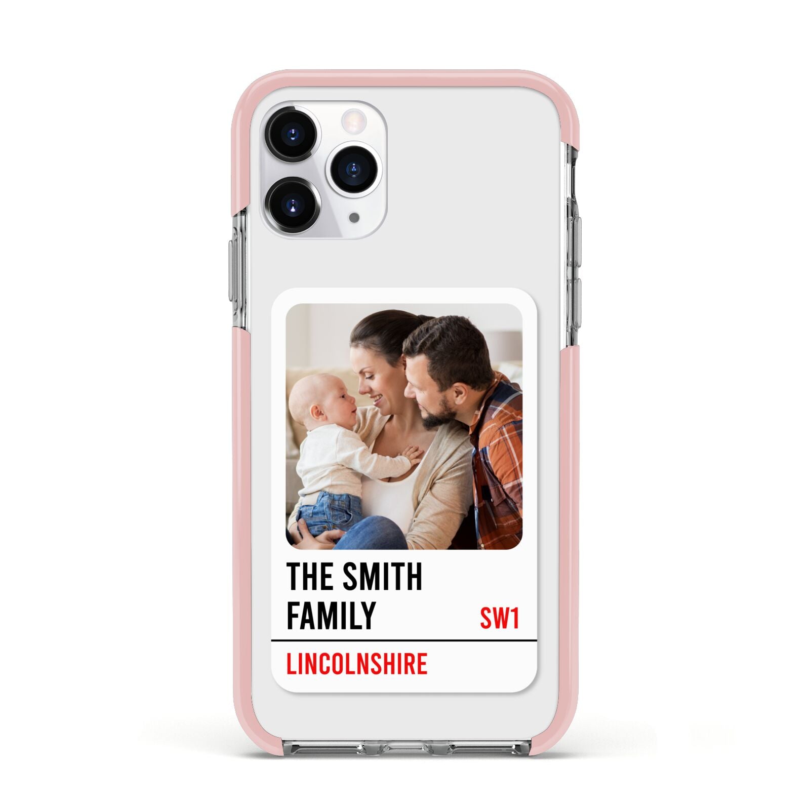 Street Sign Family Photo Upload Apple iPhone 11 Pro in Silver with Pink Impact Case
