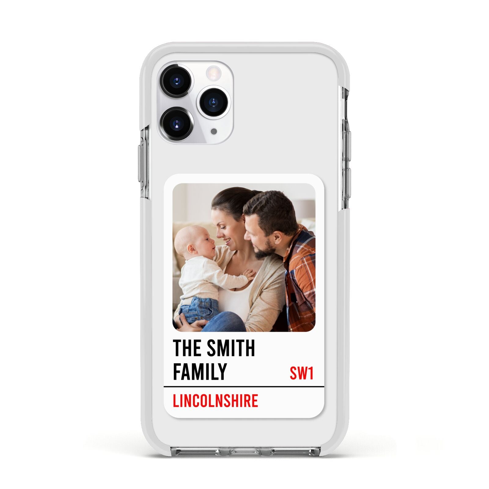 Street Sign Family Photo Upload Apple iPhone 11 Pro in Silver with White Impact Case
