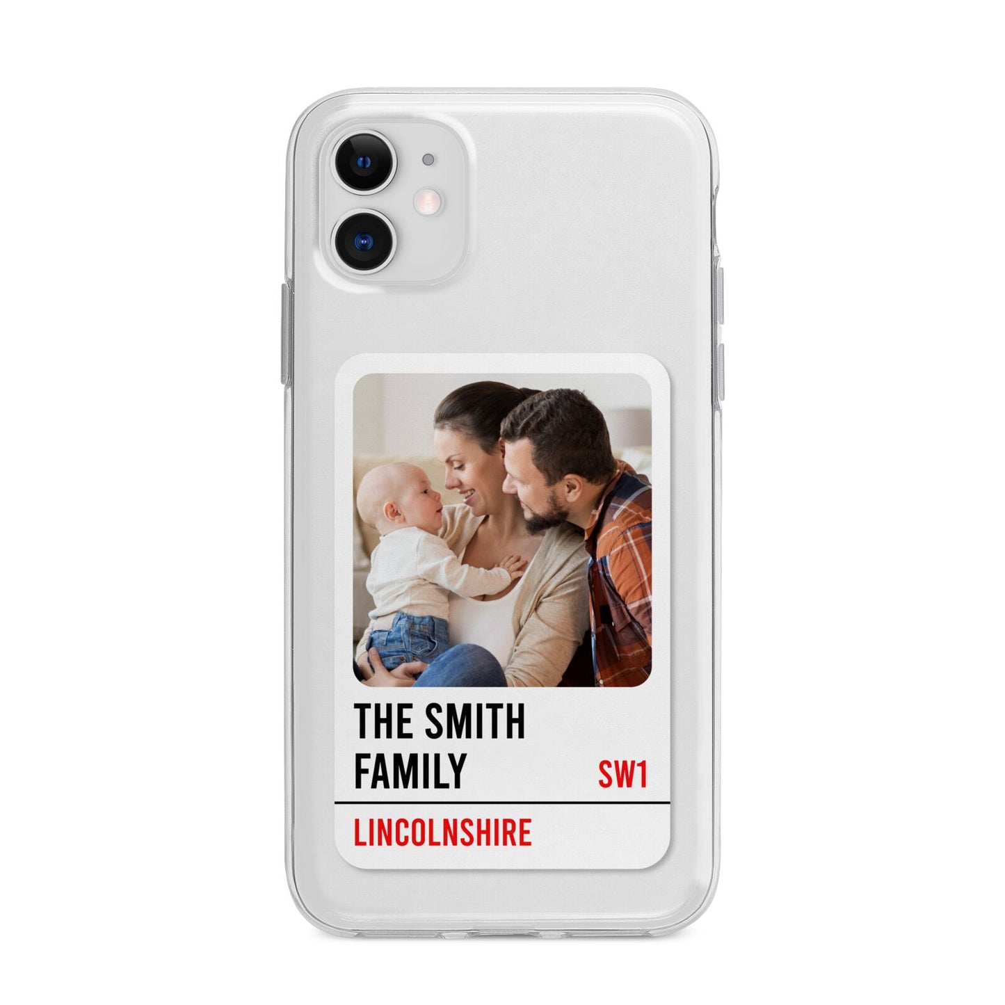 Street Sign Family Photo Upload Apple iPhone 11 in White with Bumper Case