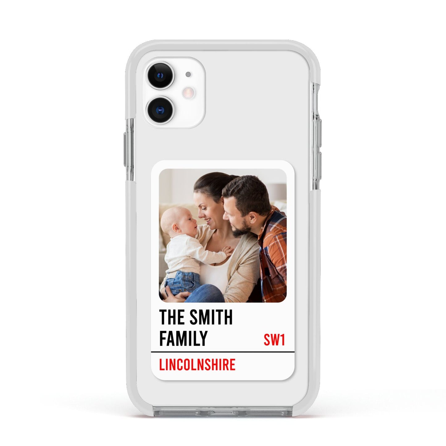 Street Sign Family Photo Upload Apple iPhone 11 in White with White Impact Case