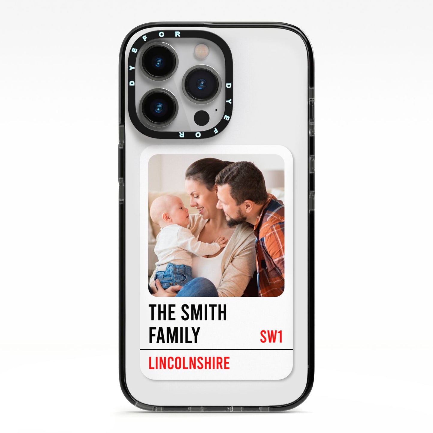 Street Sign Family Photo Upload iPhone 13 Pro Black Impact Case on Silver phone