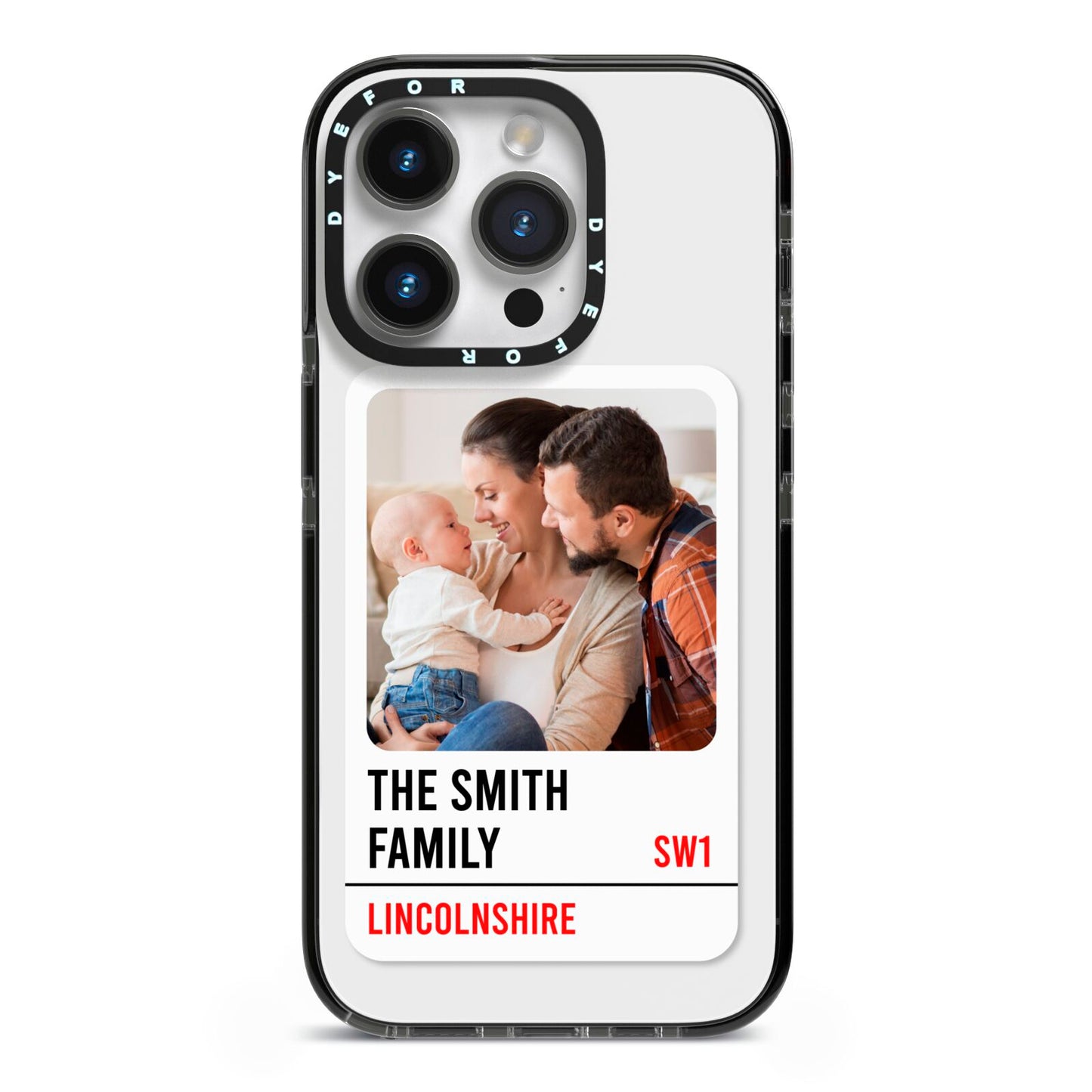 Street Sign Family Photo Upload iPhone 14 Pro Black Impact Case on Silver phone