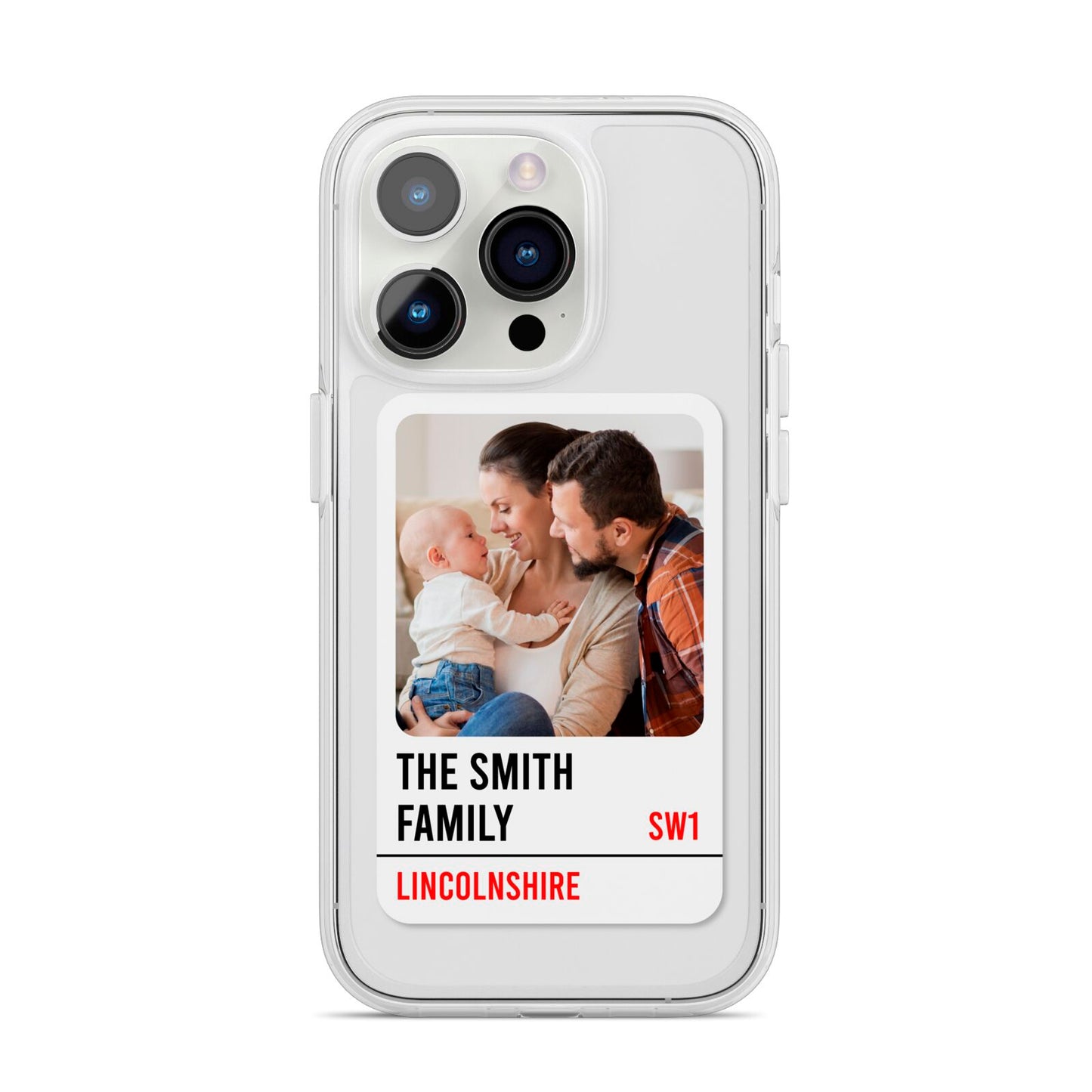 Street Sign Family Photo Upload iPhone 14 Pro Clear Tough Case Silver