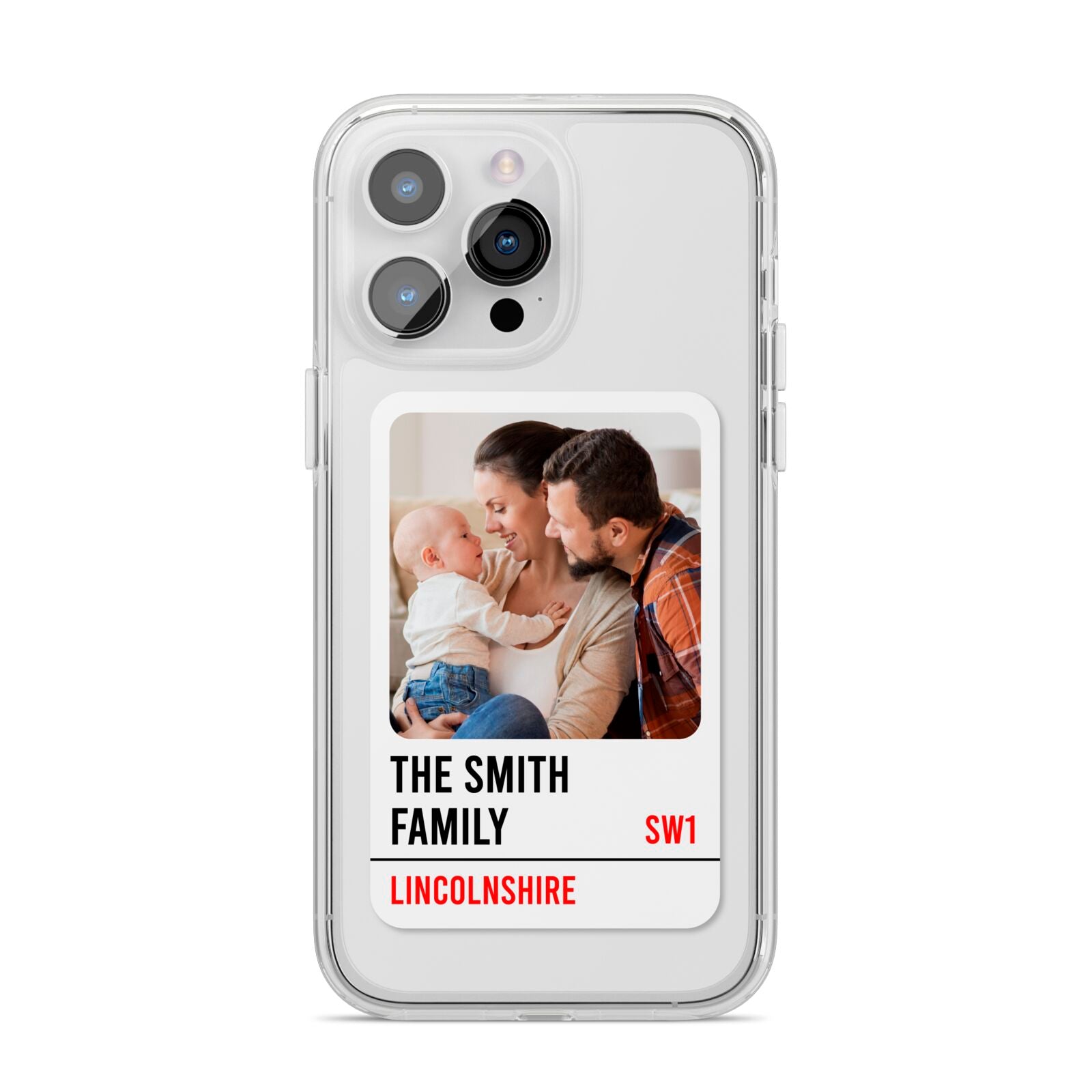 Street Sign Family Photo Upload iPhone 14 Pro Max Clear Tough Case Silver