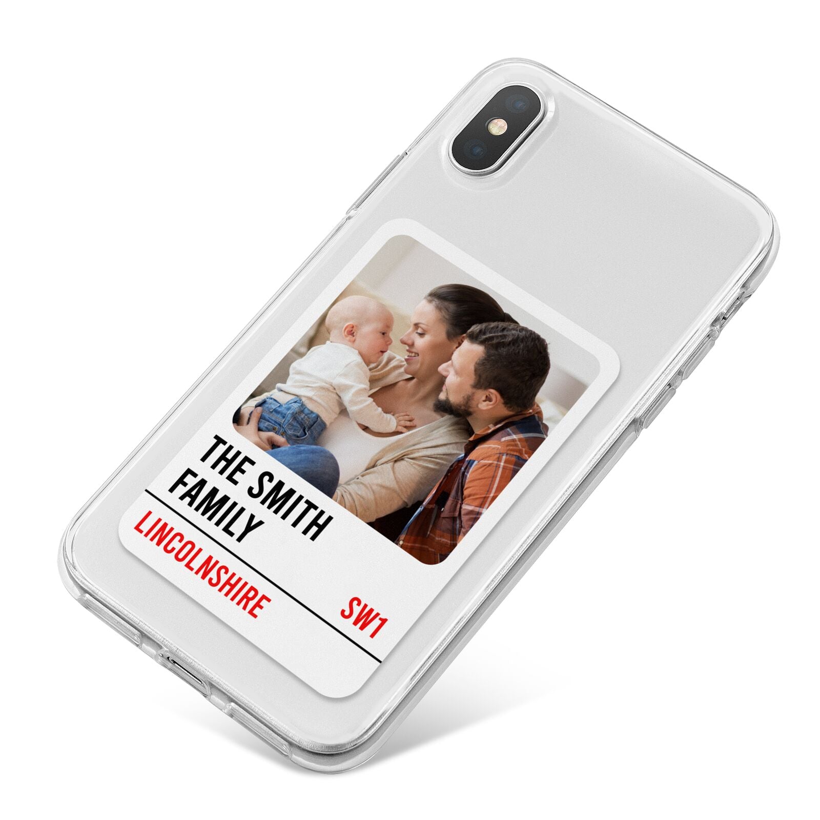 Street Sign Family Photo Upload iPhone X Bumper Case on Silver iPhone