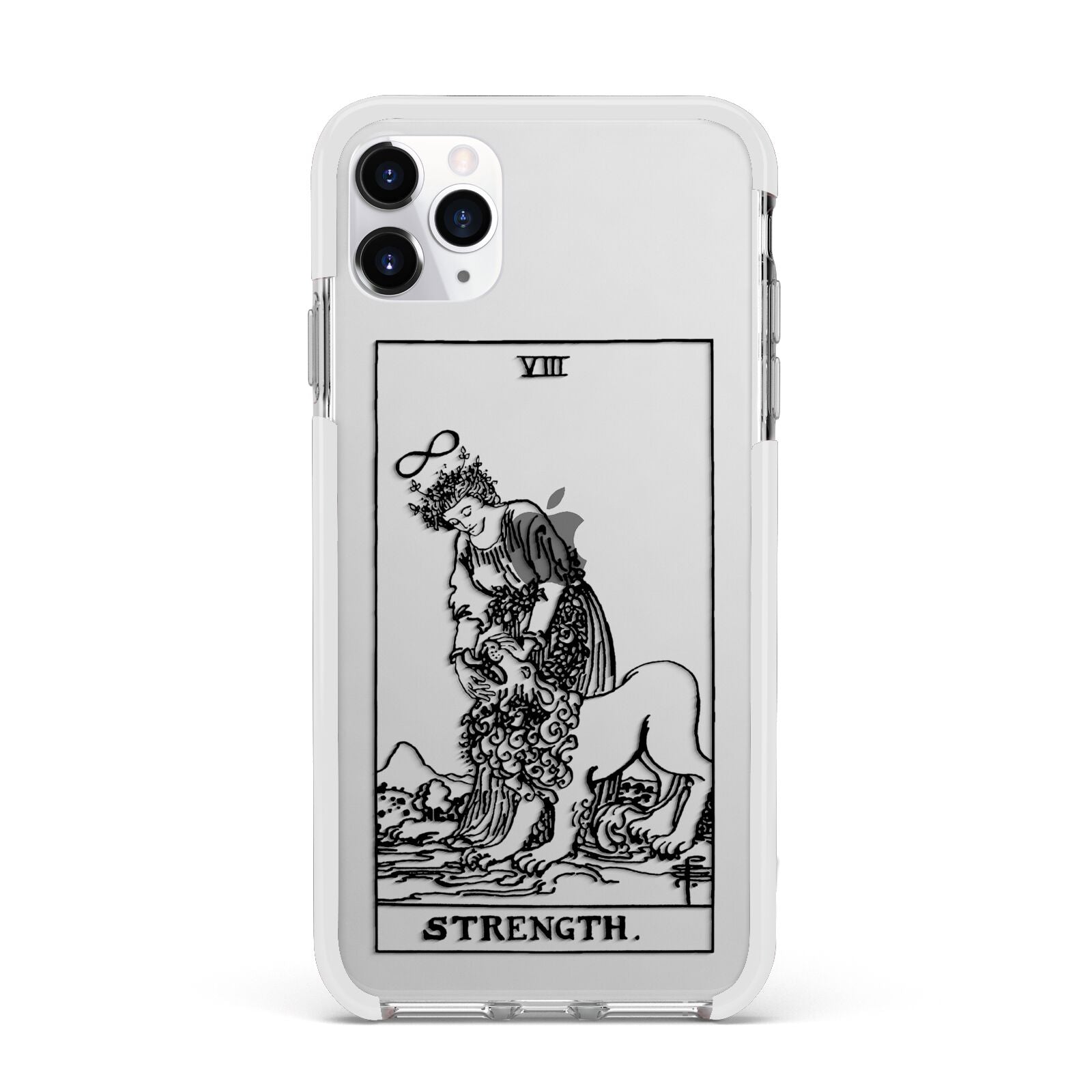 Strength Monochrome Tarot Card Apple iPhone 11 Pro Max in Silver with White Impact Case