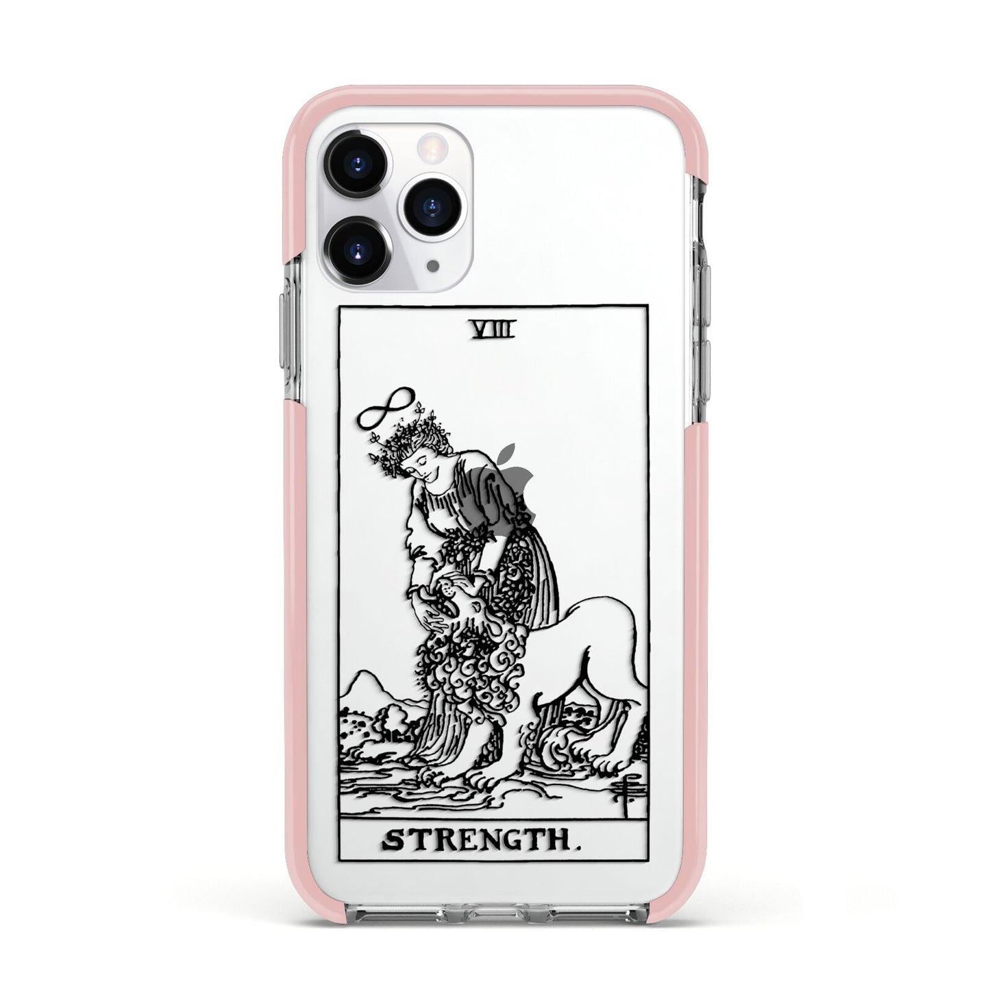 Strength Monochrome Tarot Card Apple iPhone 11 Pro in Silver with Pink Impact Case