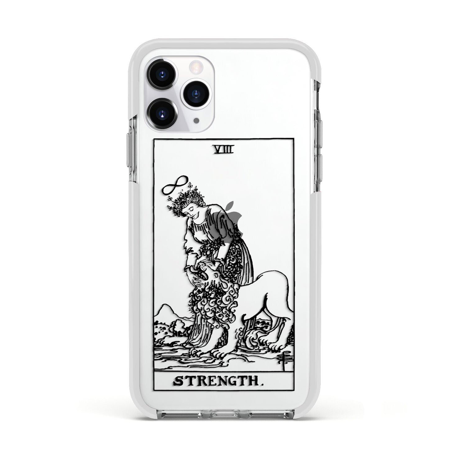 Strength Monochrome Tarot Card Apple iPhone 11 Pro in Silver with White Impact Case