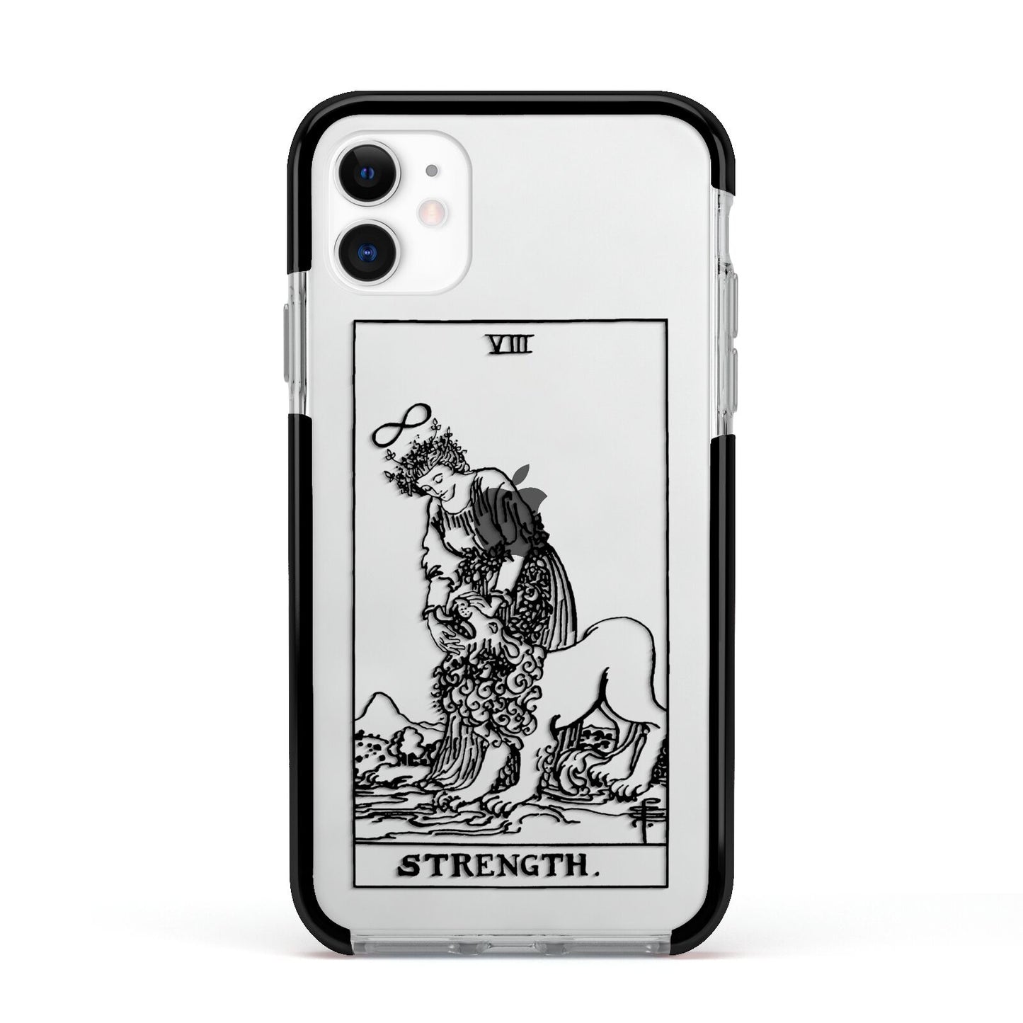 Strength Monochrome Tarot Card Apple iPhone 11 in White with Black Impact Case