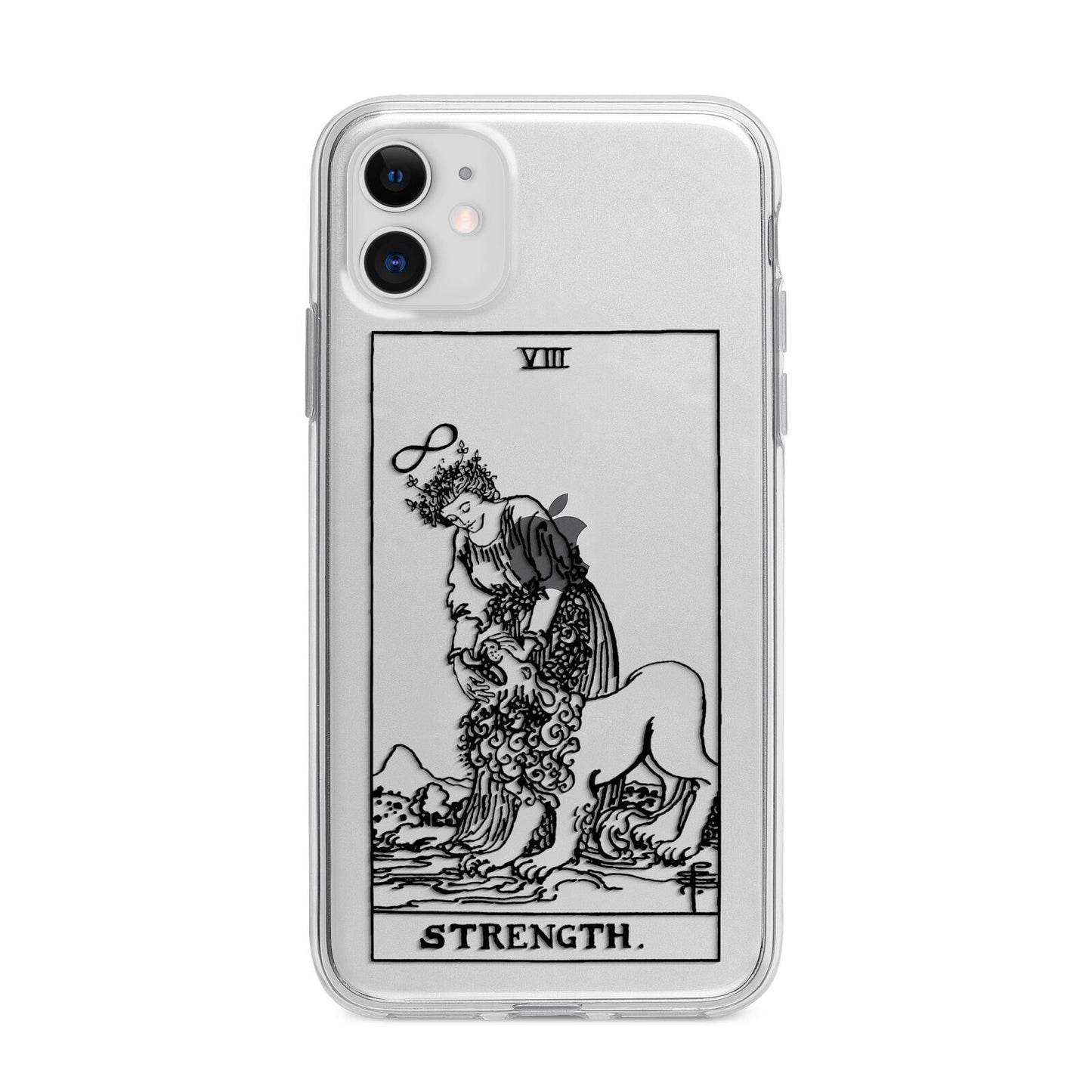 Strength Monochrome Tarot Card Apple iPhone 11 in White with Bumper Case