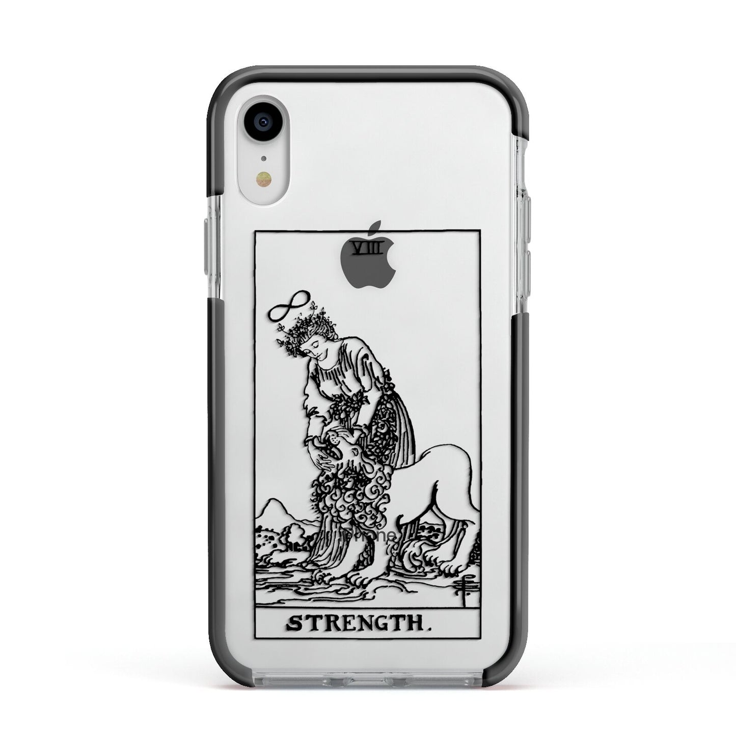 Strength Monochrome Tarot Card Apple iPhone XR Impact Case Black Edge on Silver Phone