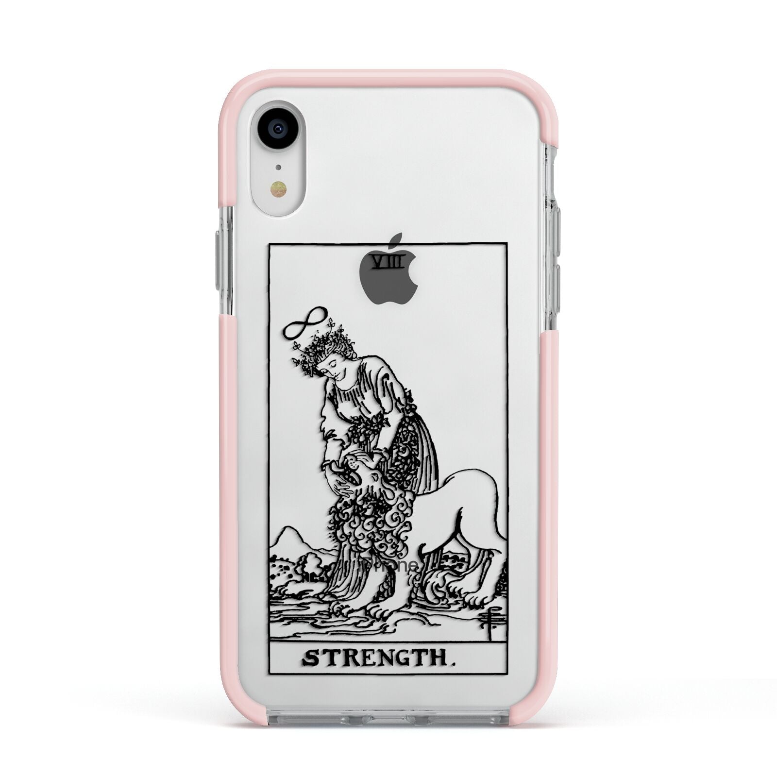 Strength Monochrome Tarot Card Apple iPhone XR Impact Case Pink Edge on Silver Phone