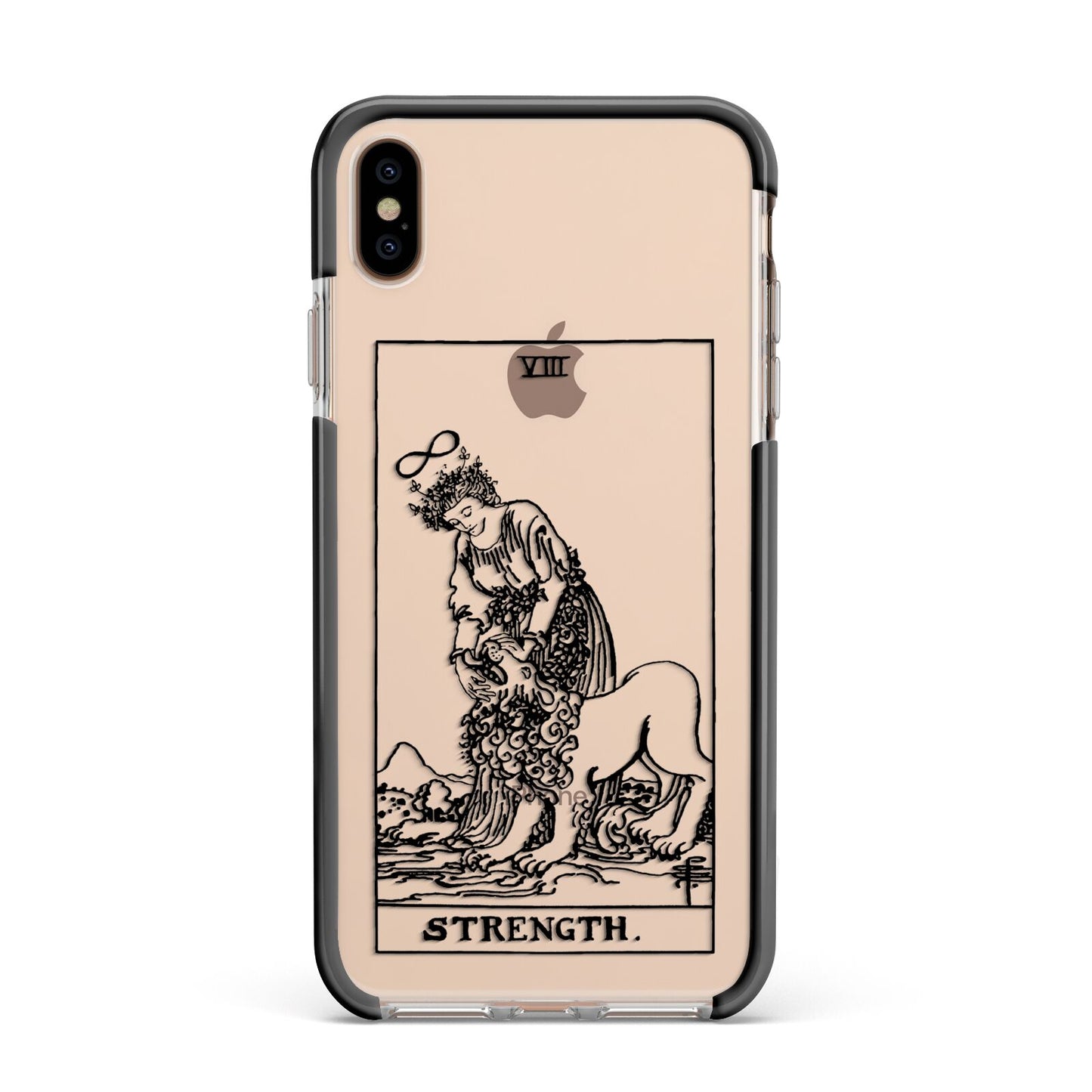 Strength Monochrome Tarot Card Apple iPhone Xs Max Impact Case Black Edge on Gold Phone