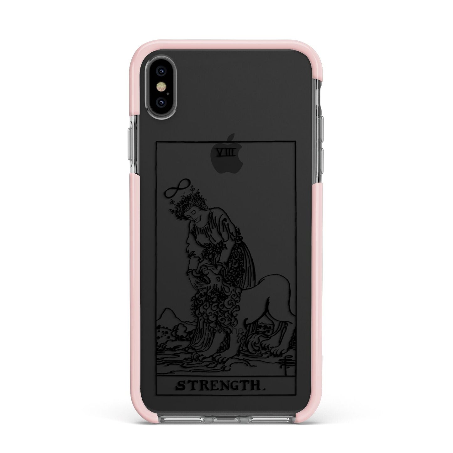 Strength Monochrome Tarot Card Apple iPhone Xs Max Impact Case Pink Edge on Black Phone