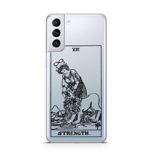Strength Monochrome Tarot Card Samsung S21 Plus Phone Case
