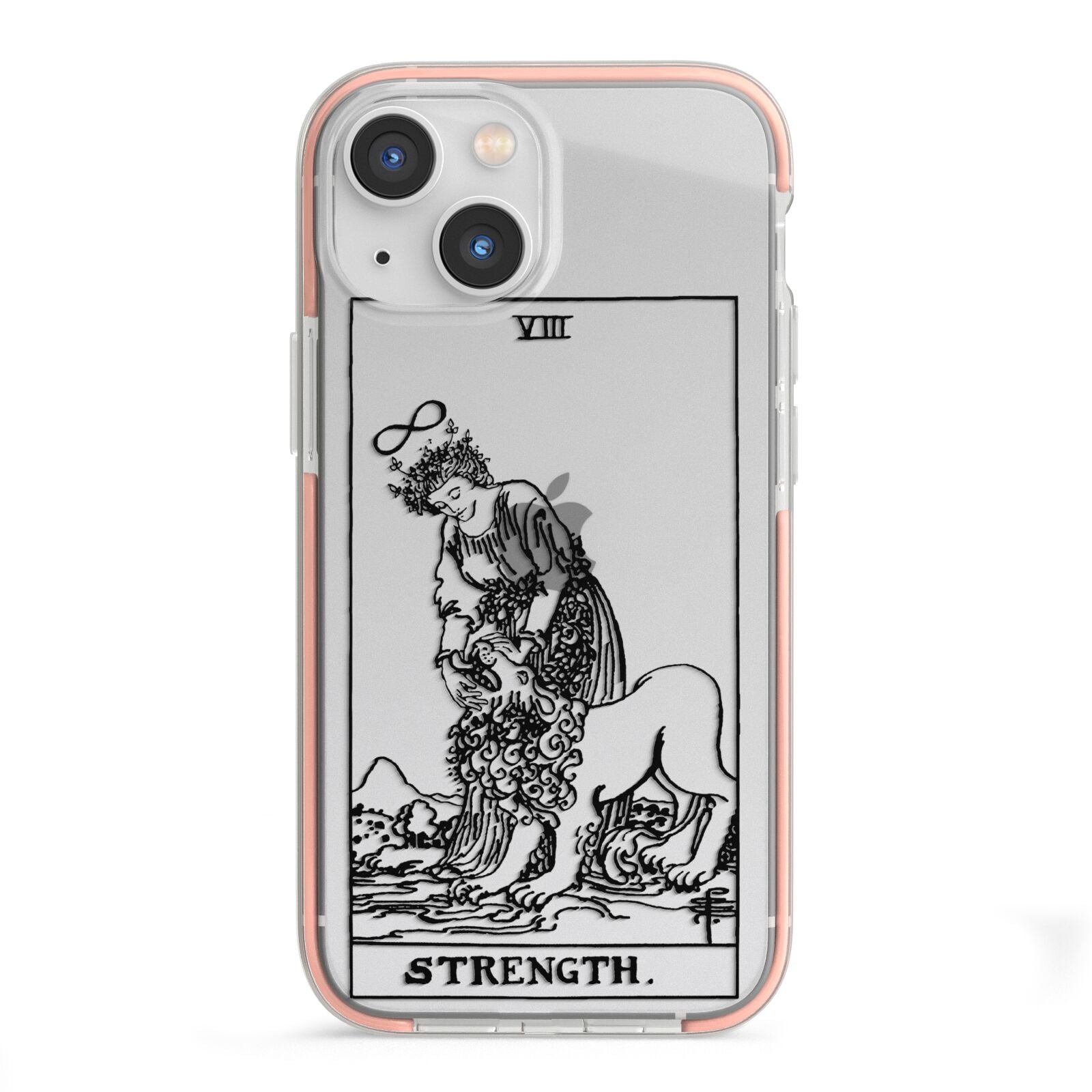 Strength Monochrome Tarot Card iPhone 13 Mini TPU Impact Case with Pink Edges