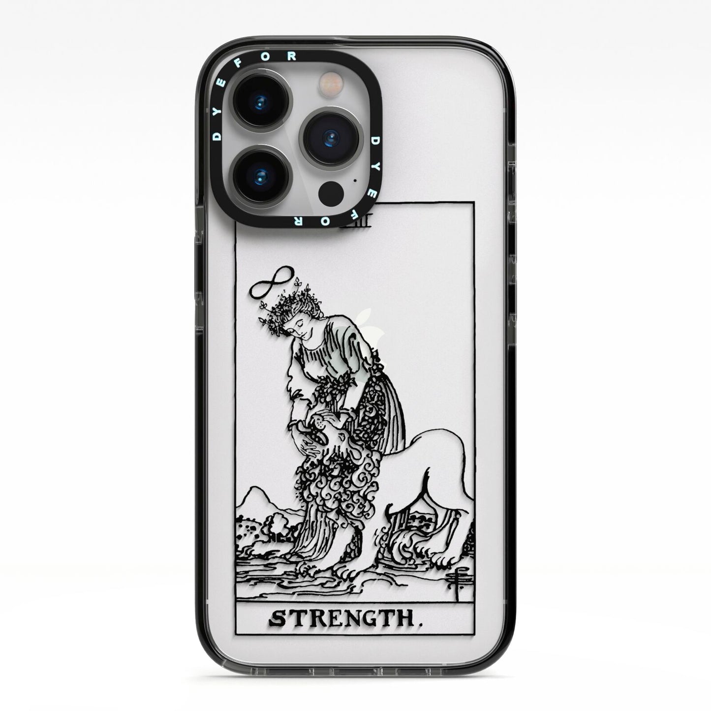 Strength Monochrome Tarot Card iPhone 13 Pro Black Impact Case on Silver phone