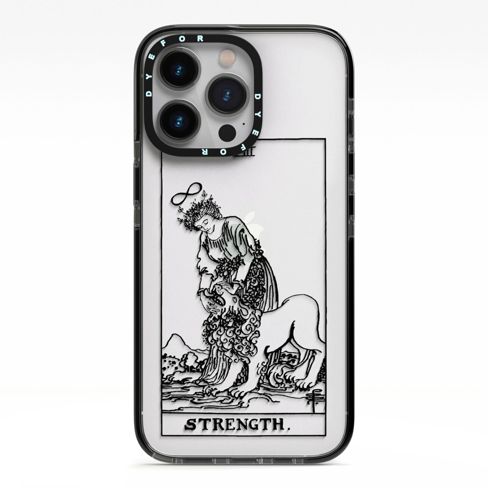 Strength Monochrome Tarot Card iPhone 13 Pro Black Impact Case on Silver phone