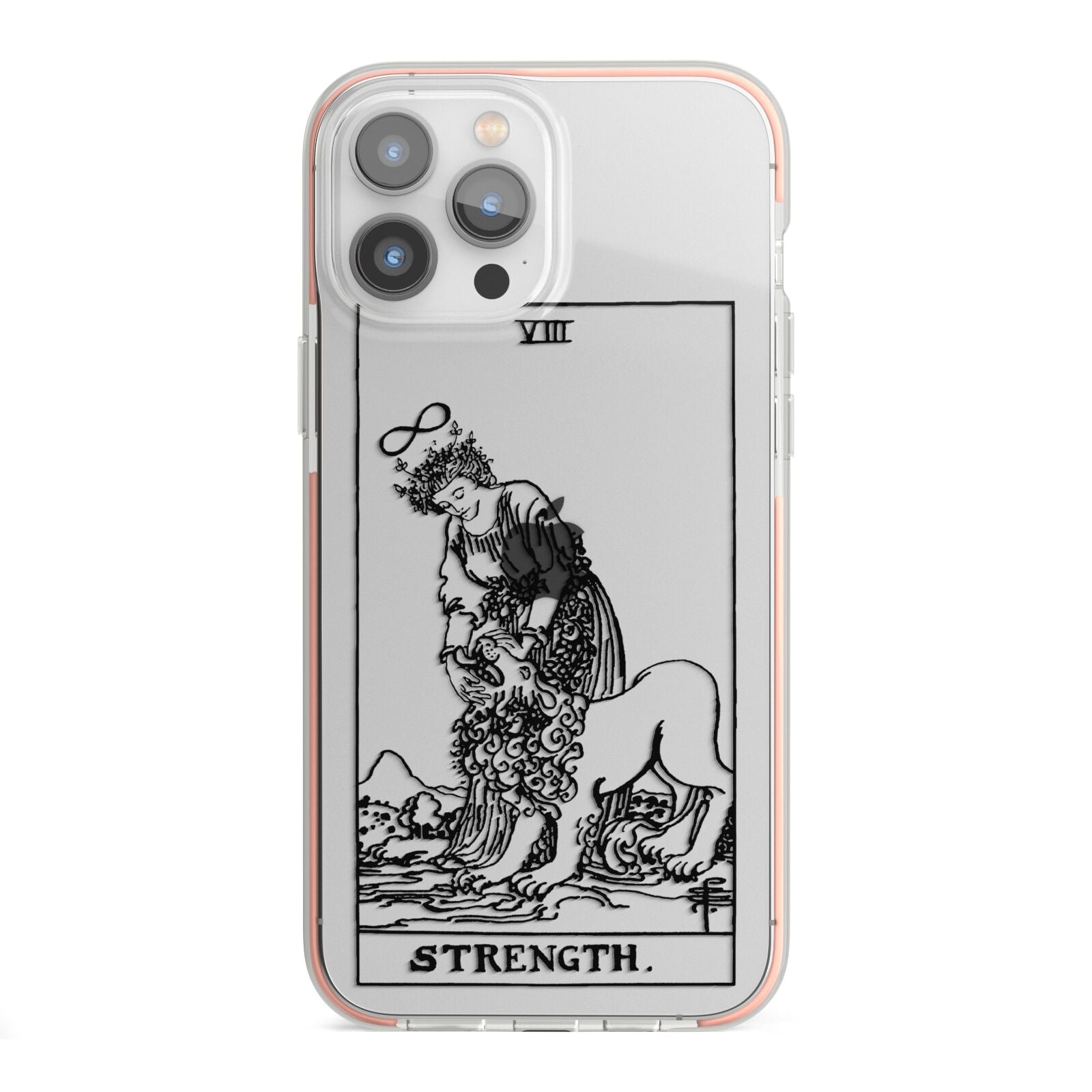 Strength Monochrome Tarot Card iPhone 13 Pro Max TPU Impact Case with Pink Edges