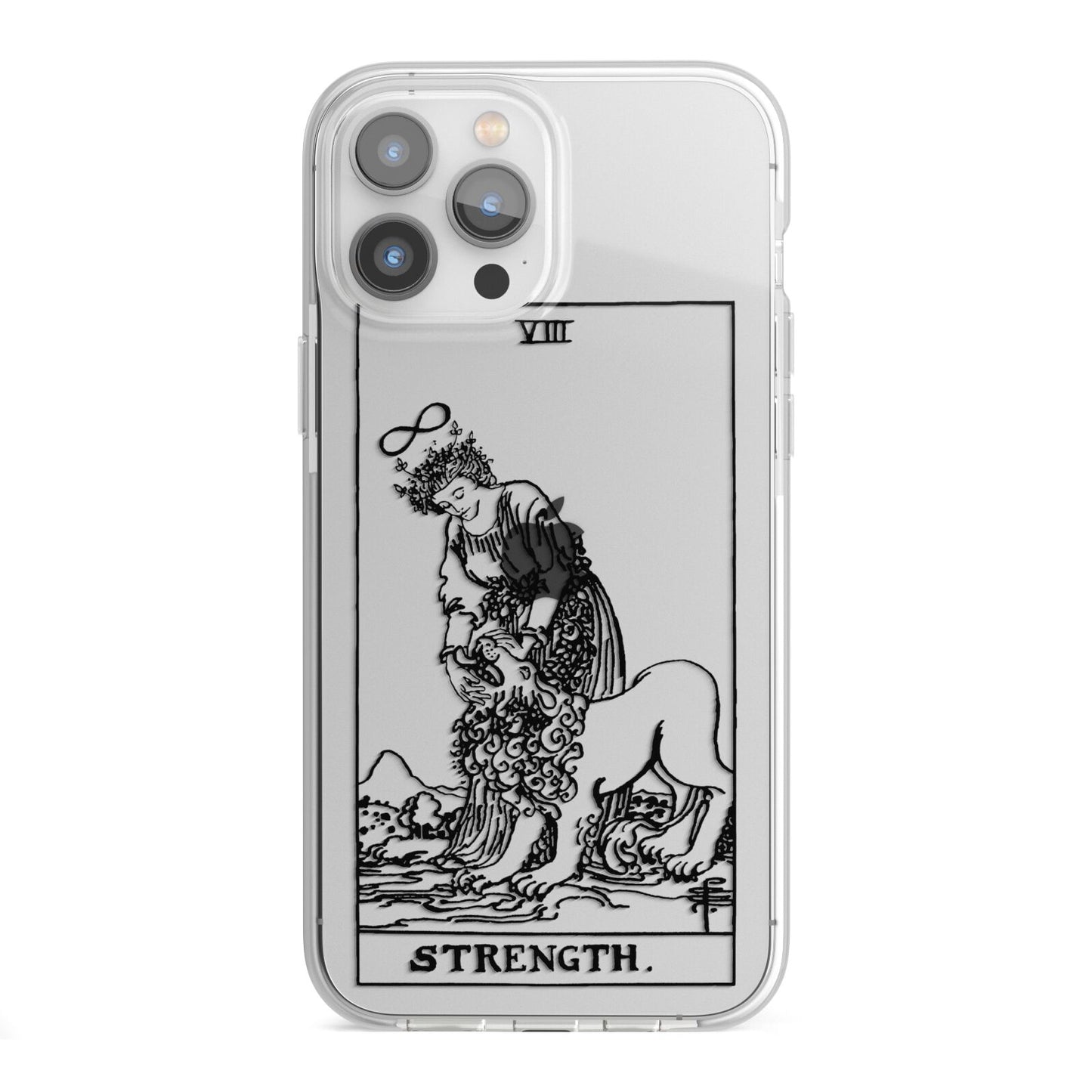 Strength Monochrome Tarot Card iPhone 13 Pro Max TPU Impact Case with White Edges