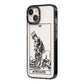 Strength Monochrome Tarot Card iPhone 14 Black Impact Case Side Angle on Silver phone