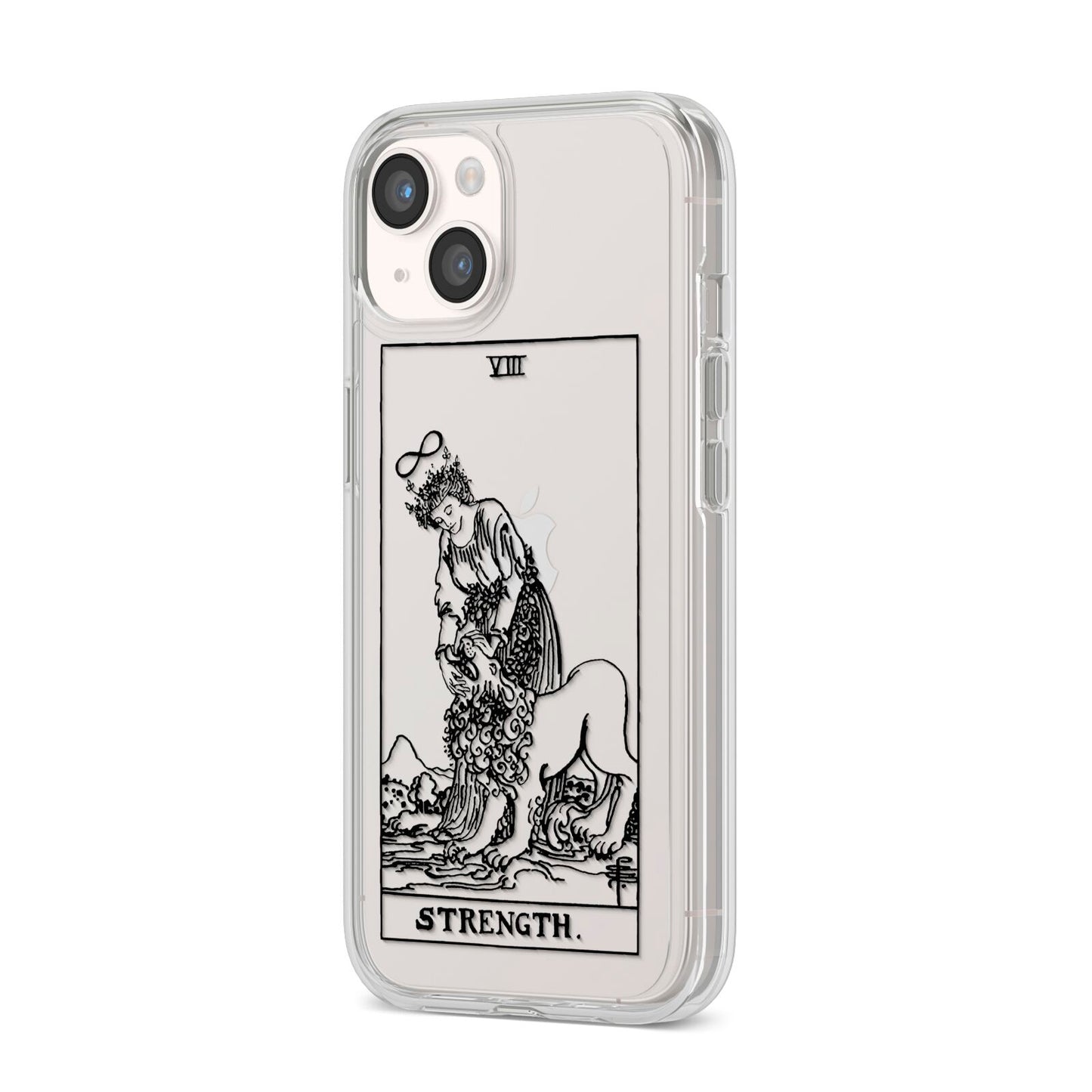 Strength Monochrome Tarot Card iPhone 14 Clear Tough Case Starlight Angled Image