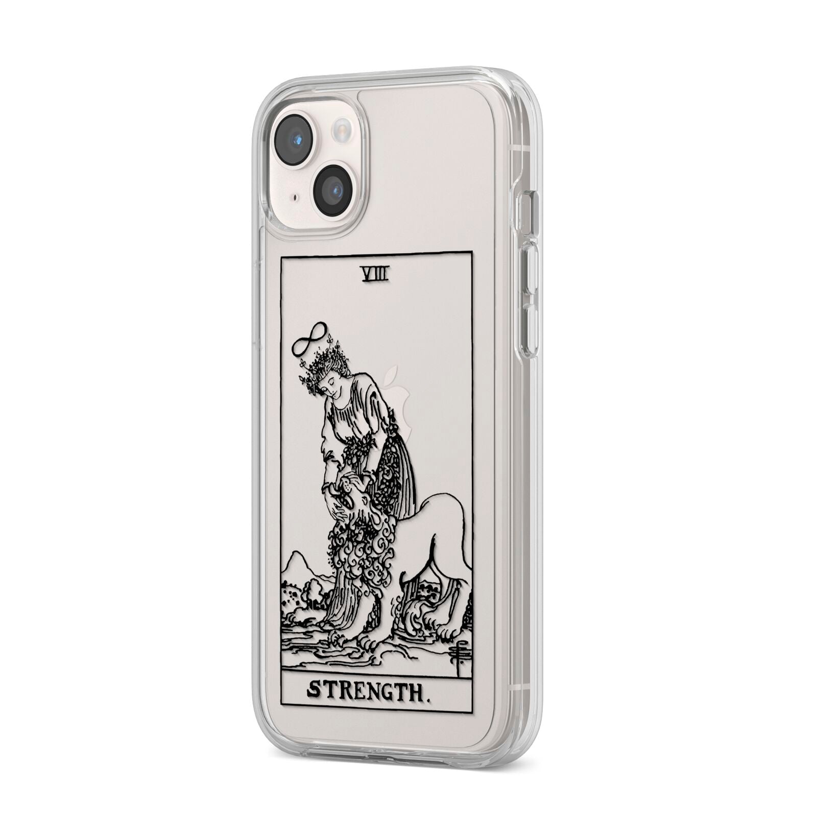 Strength Monochrome Tarot Card iPhone 14 Plus Clear Tough Case Starlight Angled Image