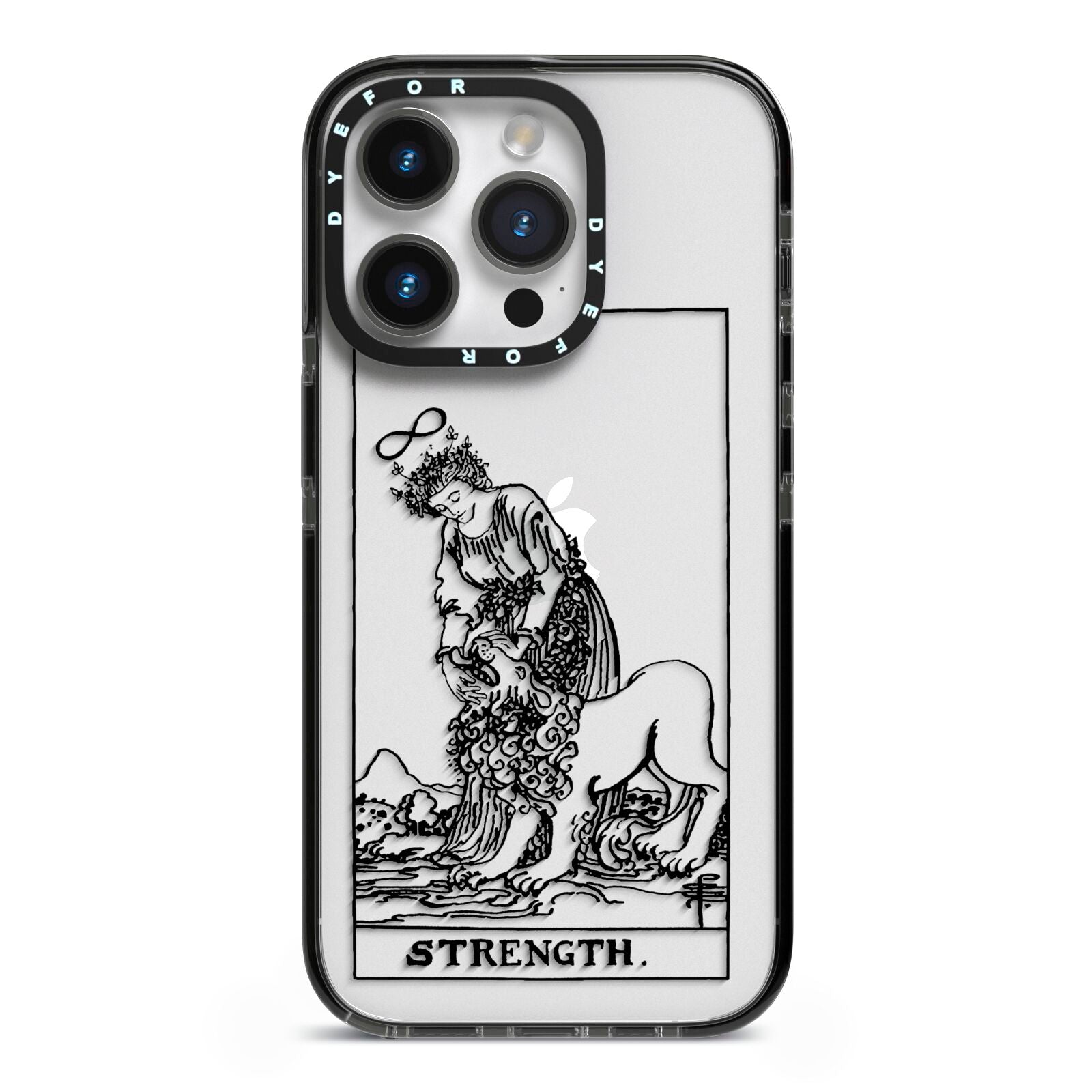 Strength Monochrome Tarot Card iPhone 14 Pro Black Impact Case on Silver phone