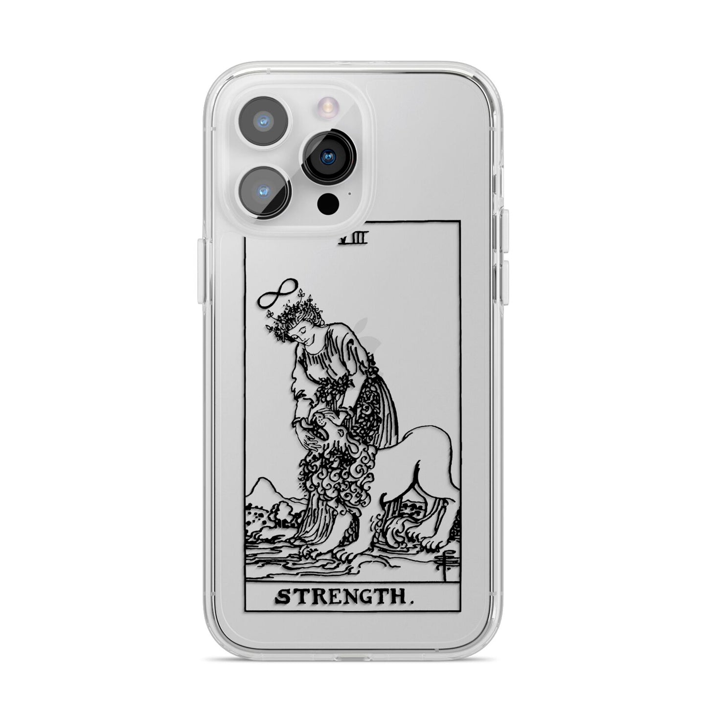 Strength Monochrome Tarot Card iPhone 14 Pro Max Clear Tough Case Silver