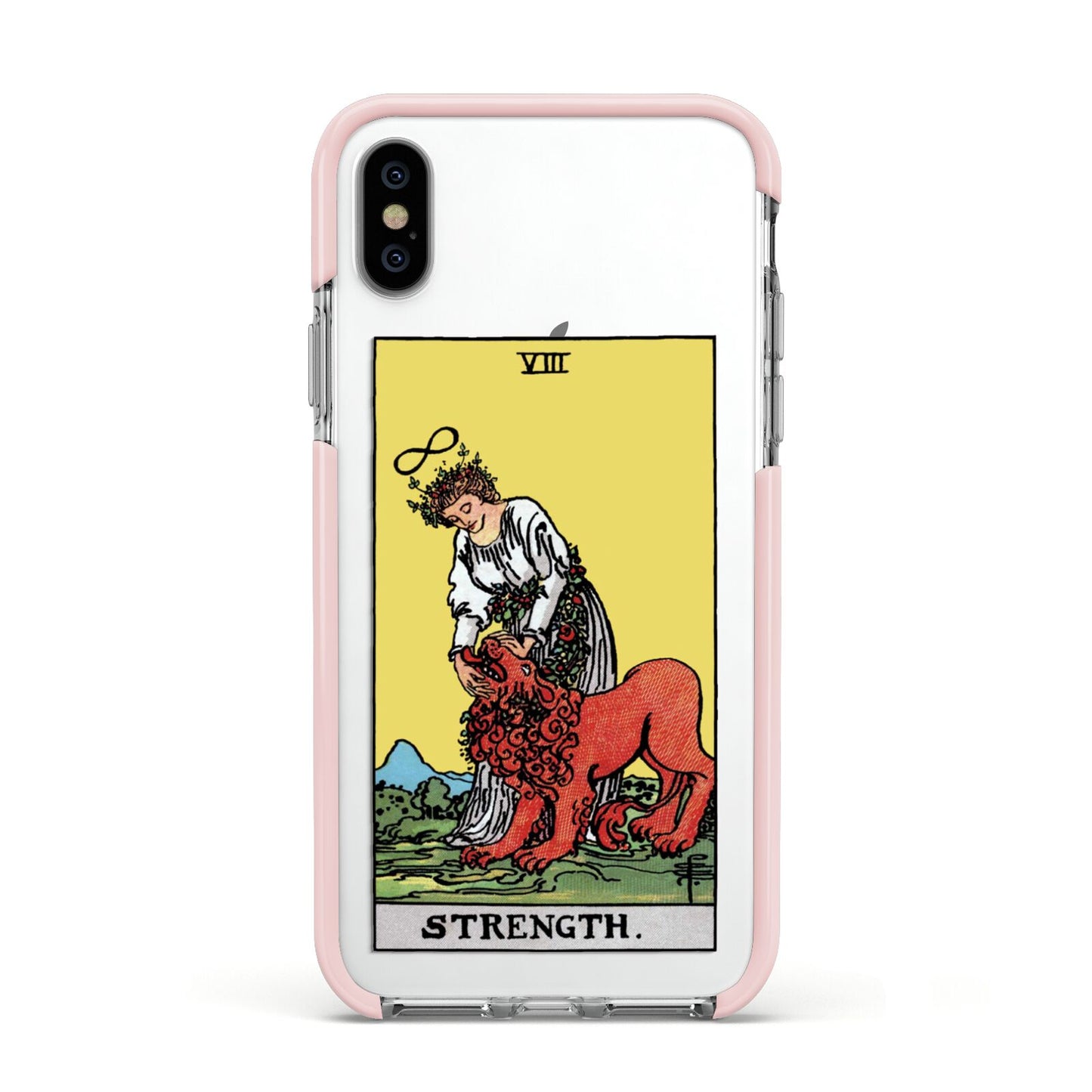 Strength Tarot Card Apple iPhone Xs Impact Case Pink Edge on Silver Phone