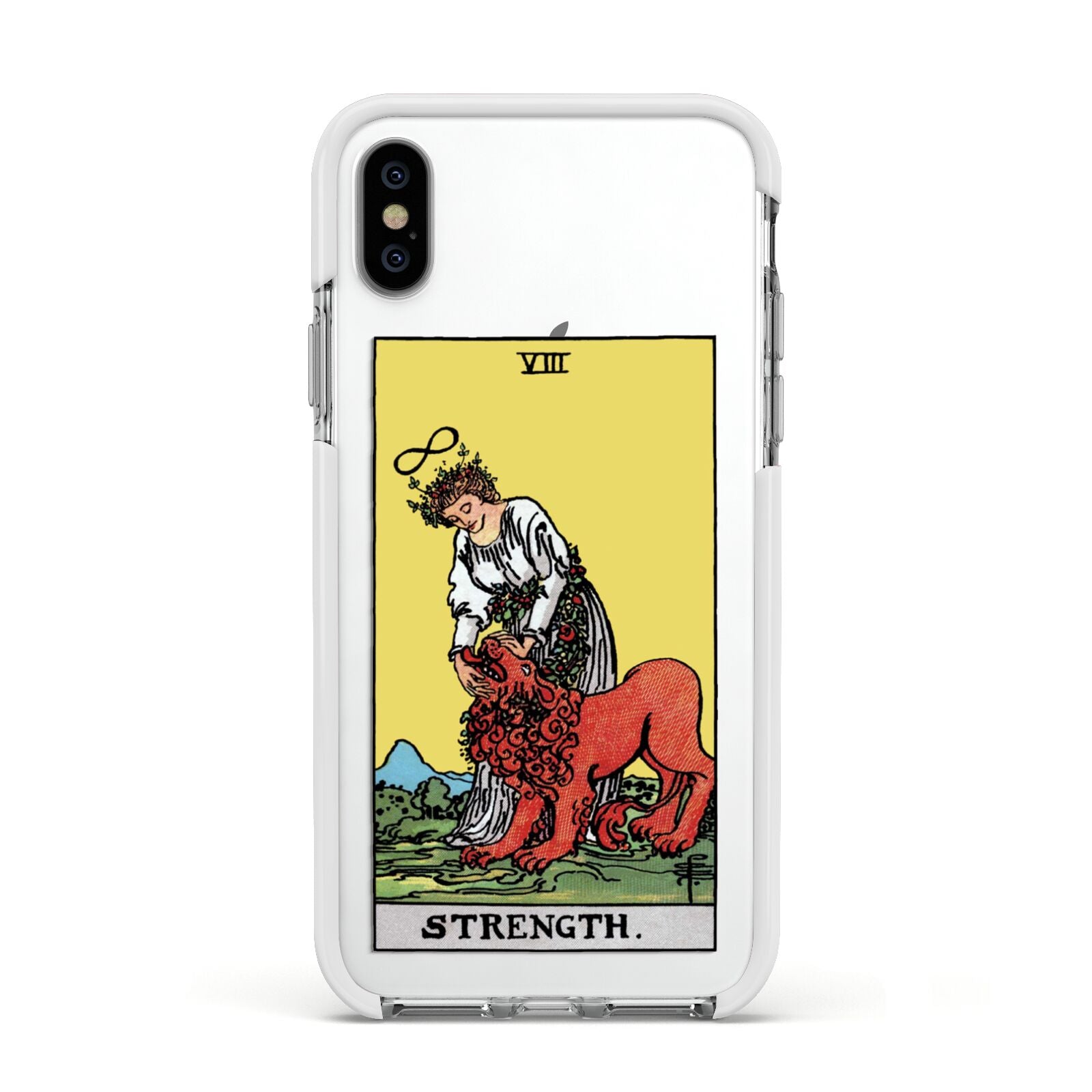 Strength Tarot Card Apple iPhone Xs Impact Case White Edge on Silver Phone