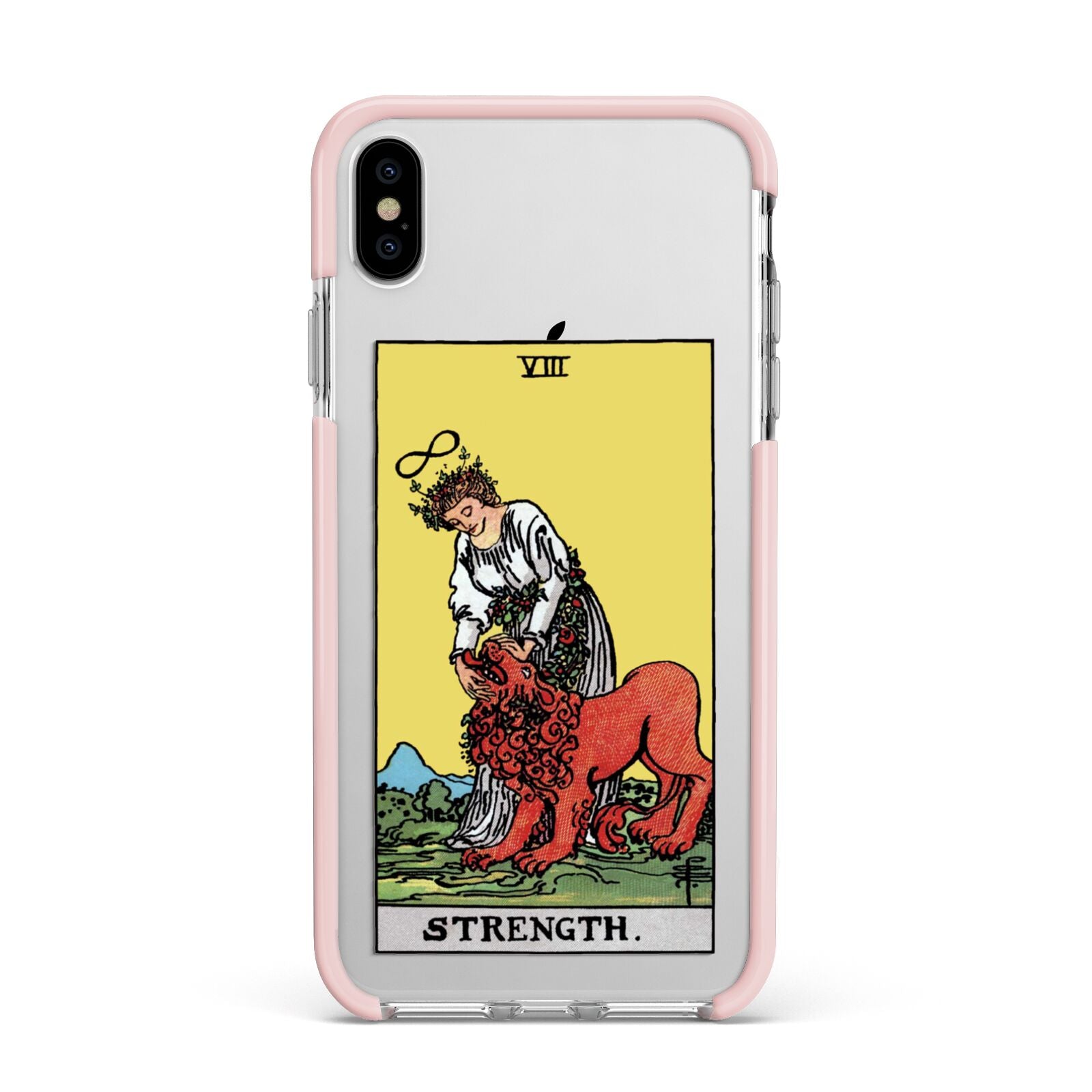 Strength Tarot Card Apple iPhone Xs Max Impact Case Pink Edge on Silver Phone
