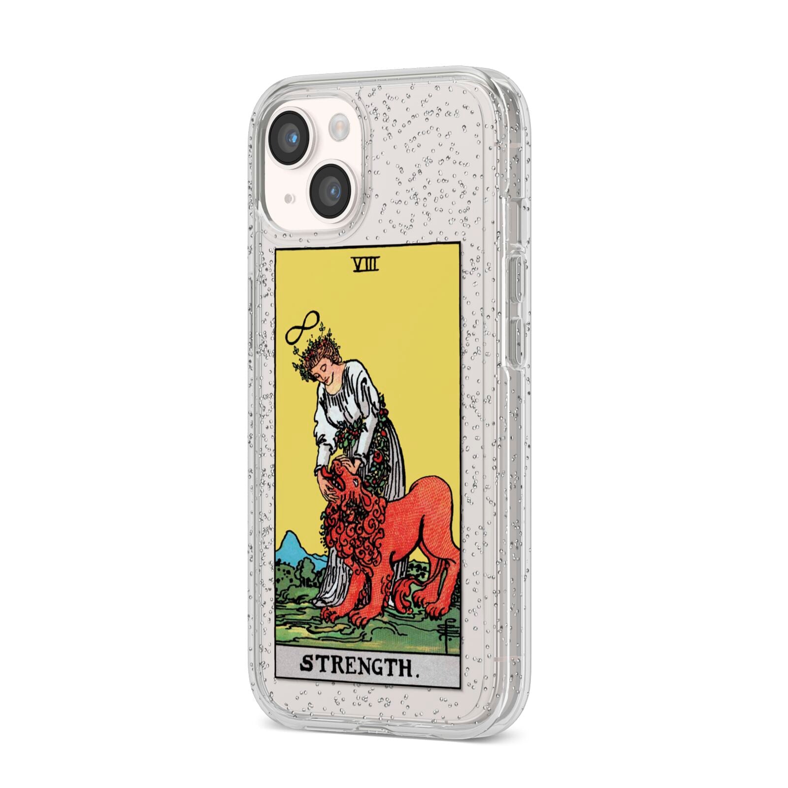 Strength Tarot Card iPhone 14 Glitter Tough Case Starlight Angled Image