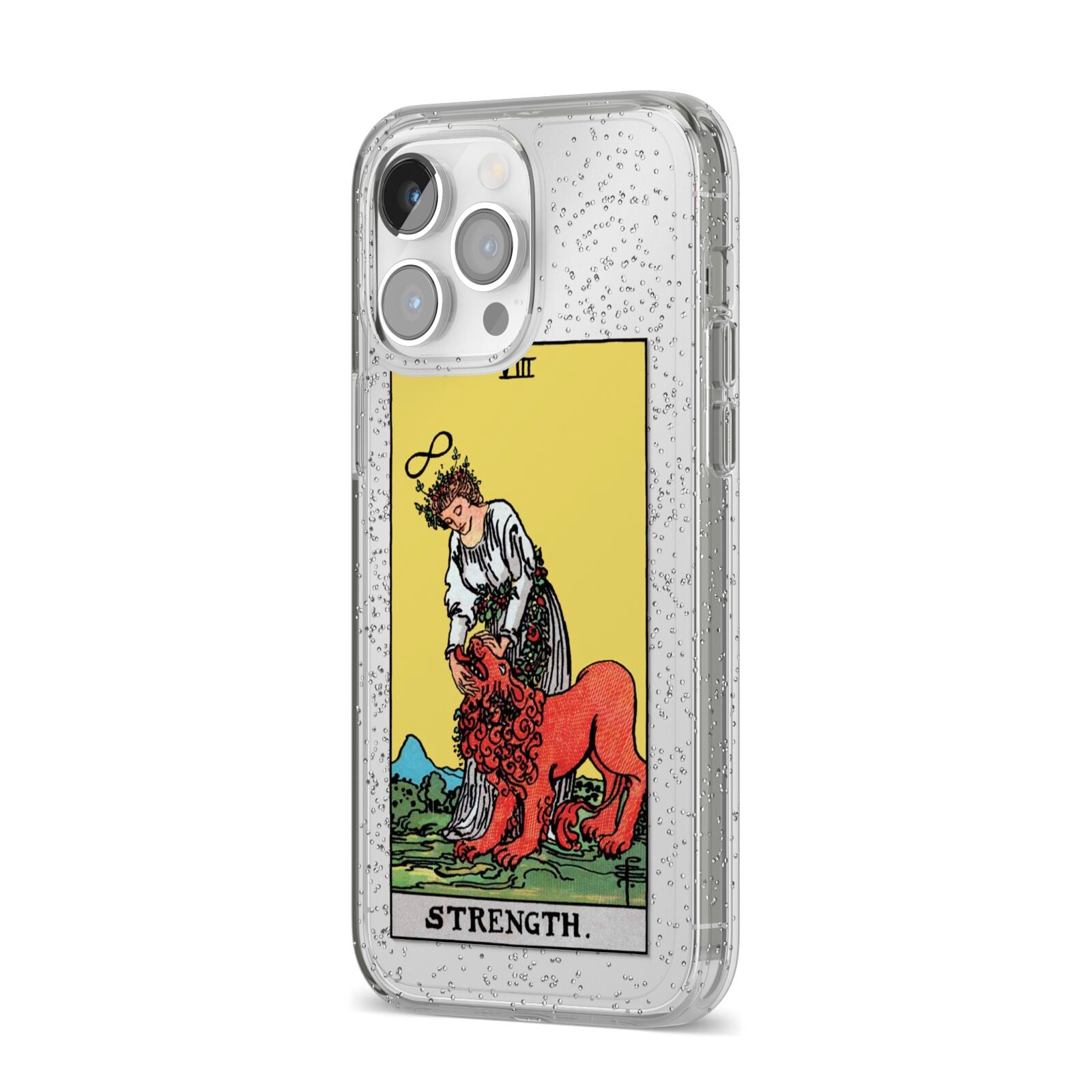 Strength Tarot Card iPhone 14 Pro Max Glitter Tough Case Silver Angled Image