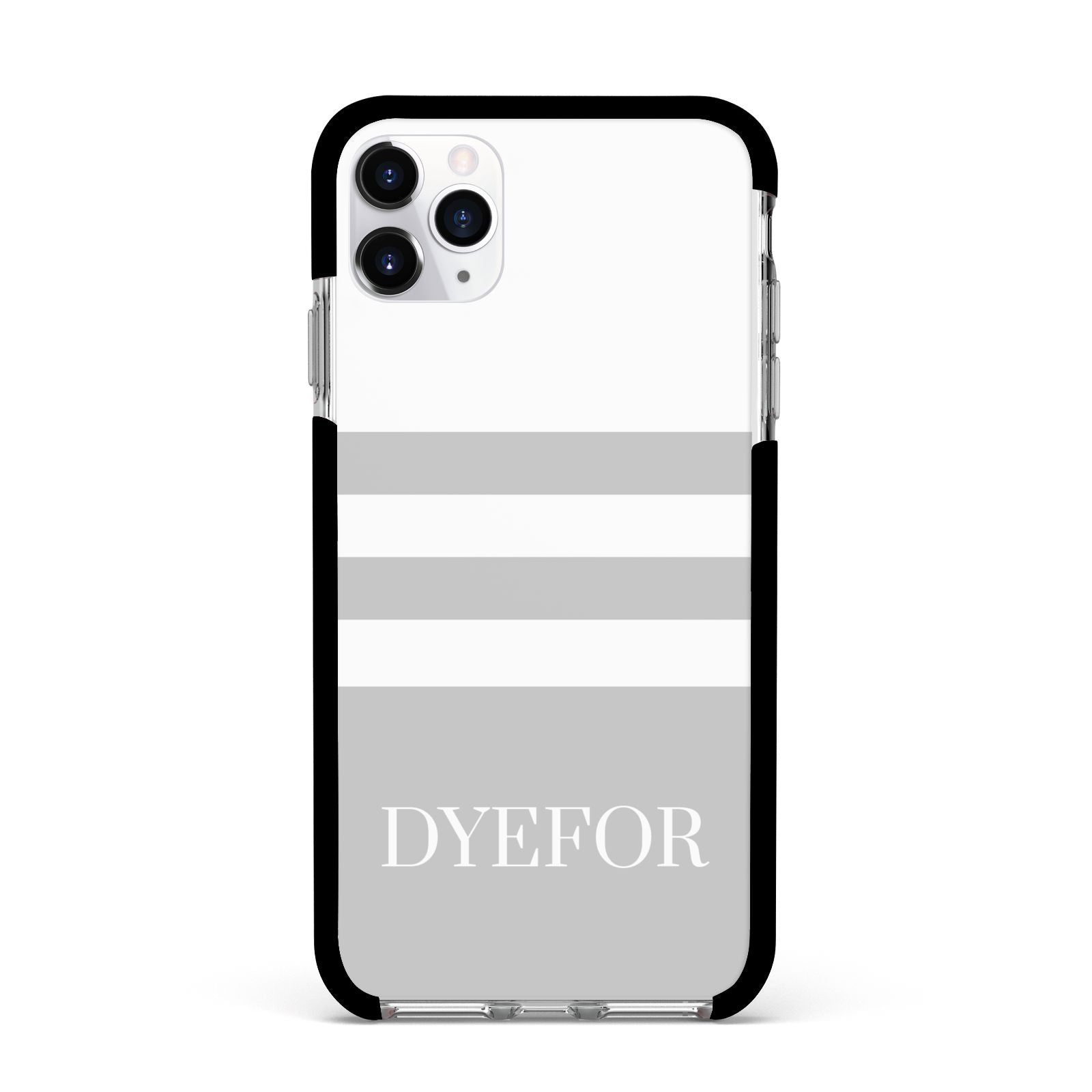 Stripes Personalised Name Apple iPhone 11 Pro Max in Silver with Black Impact Case